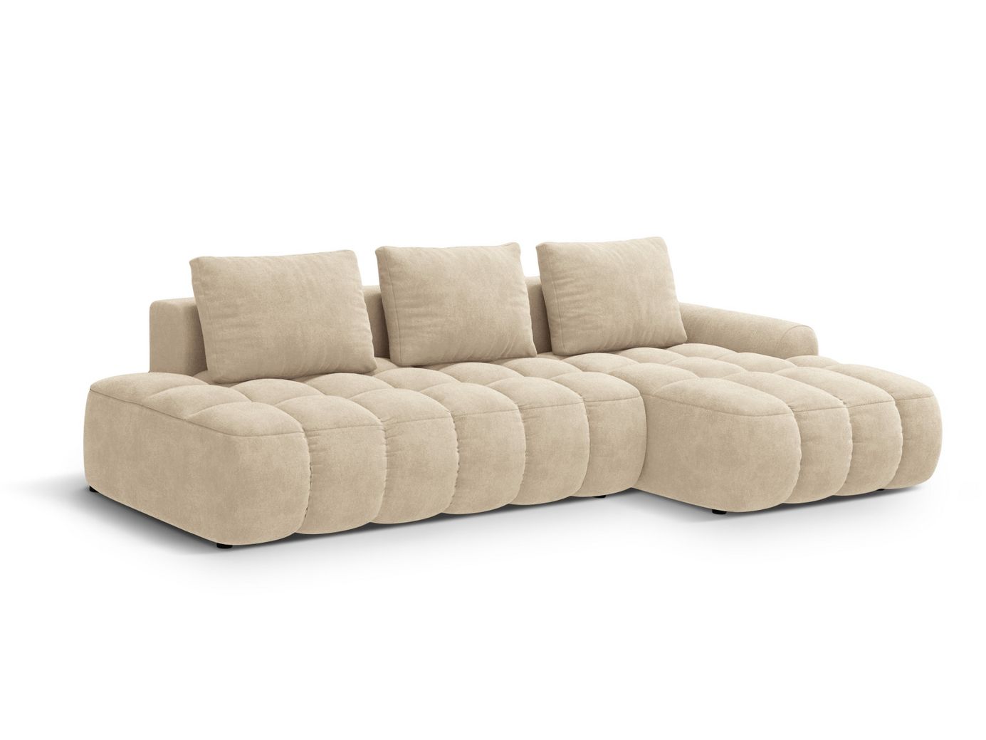 Cosmopolitan Design høyrevendt fløyelshjørnesovesofa med oppbevaring, "Linz", 3-seter, 275 × 142 × 84 cm, Vogue, svarte plastben, Variant RCFO_120