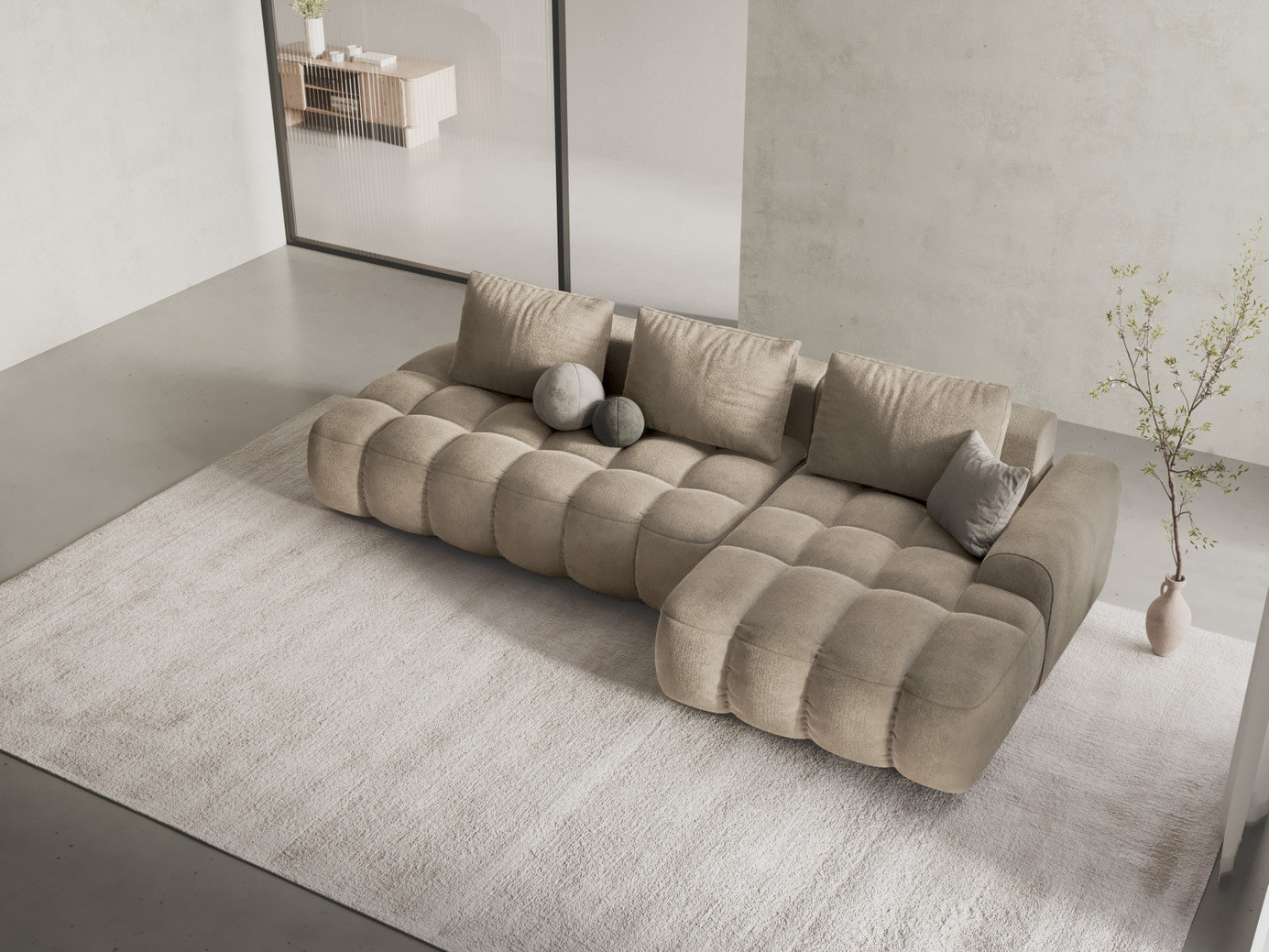 Cosmopolitan Design høyrevendt fløyelshjørnesovesofa med oppbevaring, "Linz", 3-seter, 275 × 142 × 84 cm, Vogue, svarte plastben, Variant RCFO_120