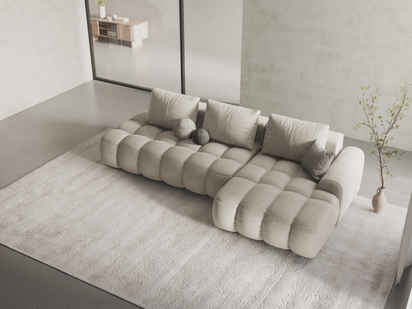 Cosmopolitan Design høyrevendt hjørnesovesofa med oppbevaring, "Linz", 3-seter, 275 × 142 × 84 cm, Sorella, svarte plastben, Variant RCFO_193
