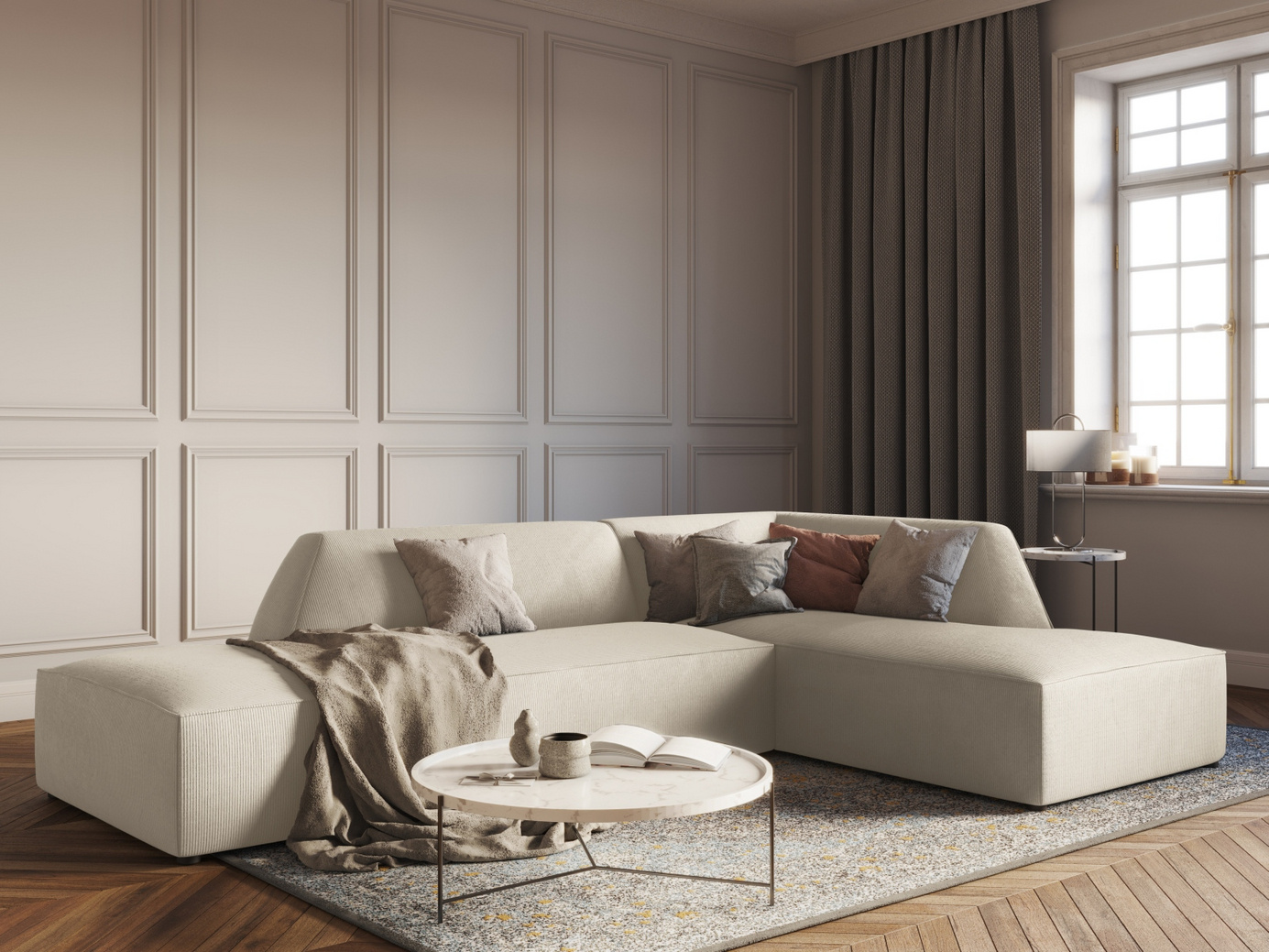 Cosmopolitan Design høyrevendt modulhjørnesofa, "Siena", 4-seter, 273 × 180 × 69 cm, Scala, svarte plastben, Variant RCO_100