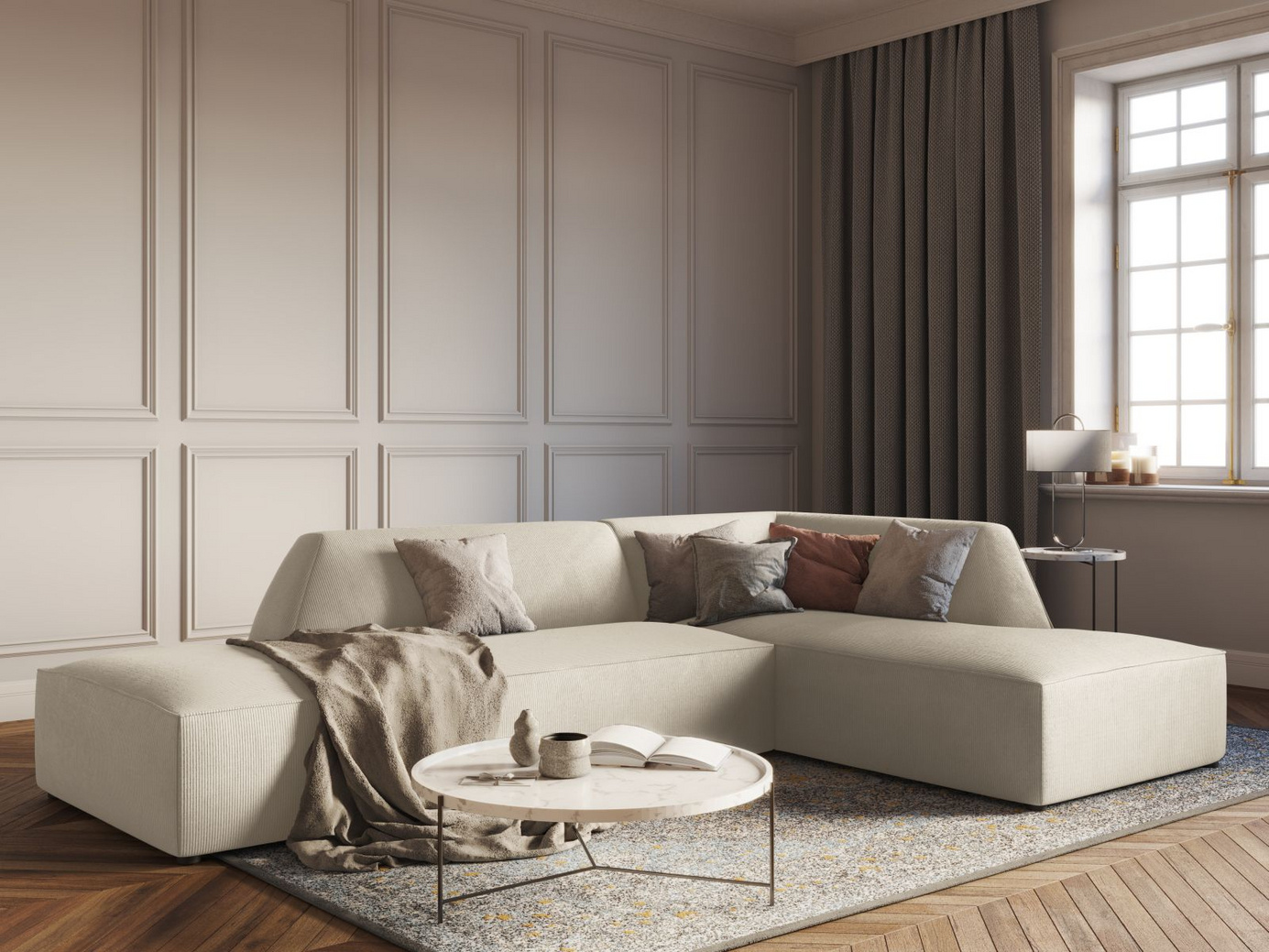 Cosmopolitan Design høyrevendt modulhjørnesofa, "Siena", 4-seter, 273 × 180 × 69 cm, Scala, svarte plastben, Variant RCO_100
