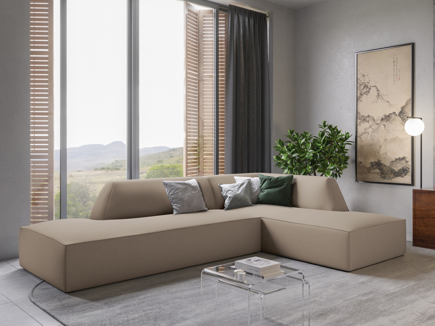 Cosmopolitan Design høyrevendt modulhjørnesofa, "Siena", 4-seter, 273 × 180 × 69 cm, Ottawa, svarte plastben, Variant RCO_137