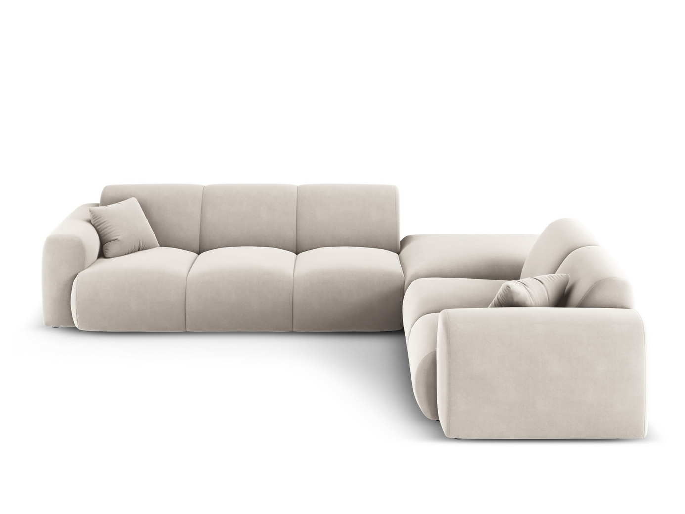 Cosmopolitan Design høyrevendt fløyelshjørnesofa, "Nolio", 4-seter, 315 × 250 × 72 cm, Casino, svarte plastben