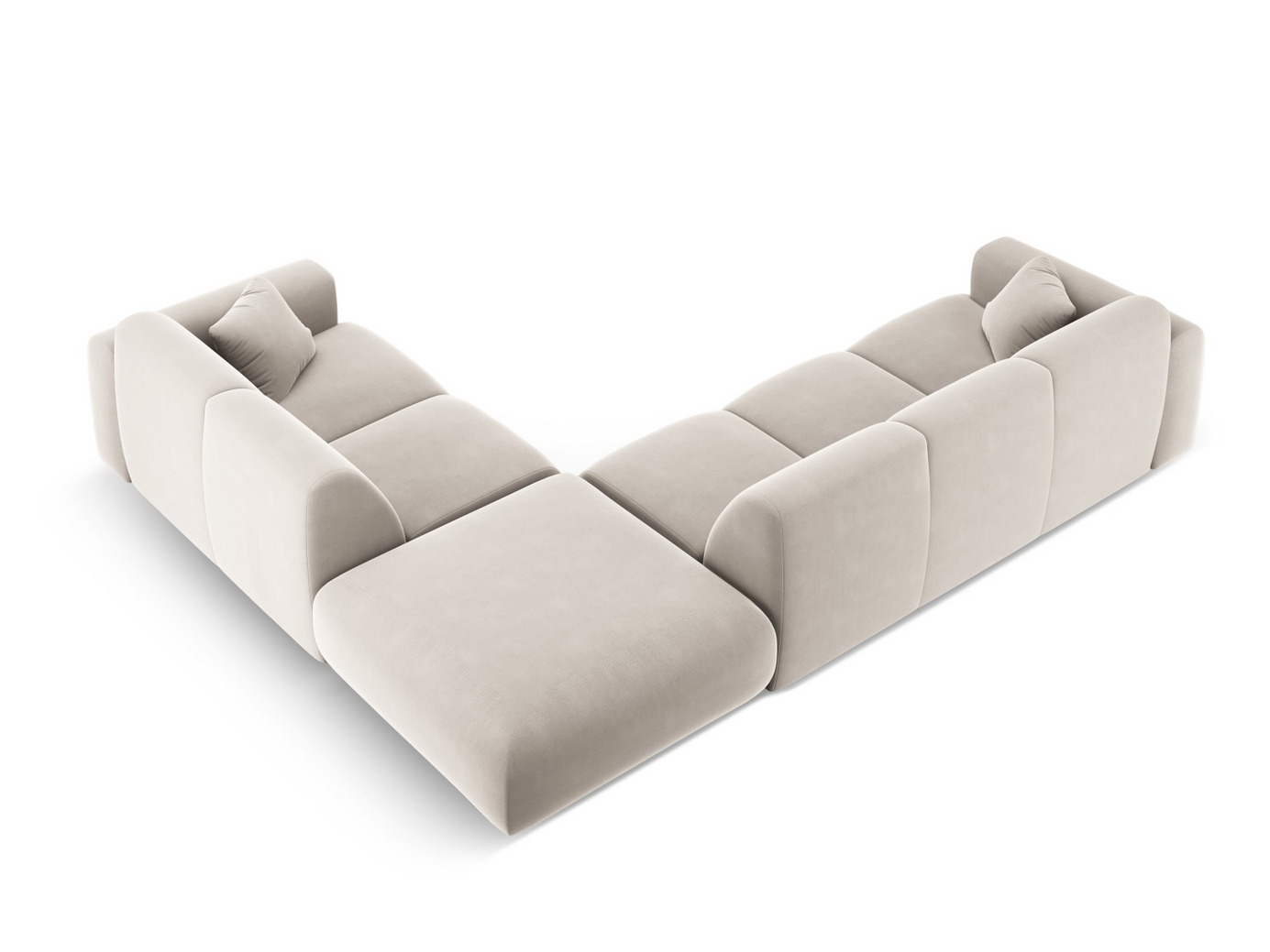 Cosmopolitan Design høyrevendt fløyelshjørnesofa, "Nolio", 4-seter, 315 × 250 × 72 cm, Casino, svarte plastben