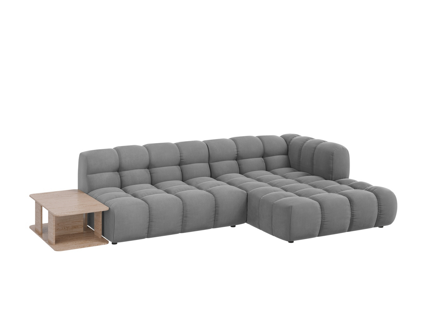 Cosmopolitan Design høyrevendt fløyelsmodulhjørnesofa, "Sky", 4-seter, 297 × 162 × 70 cm, Casino, svarte plastben