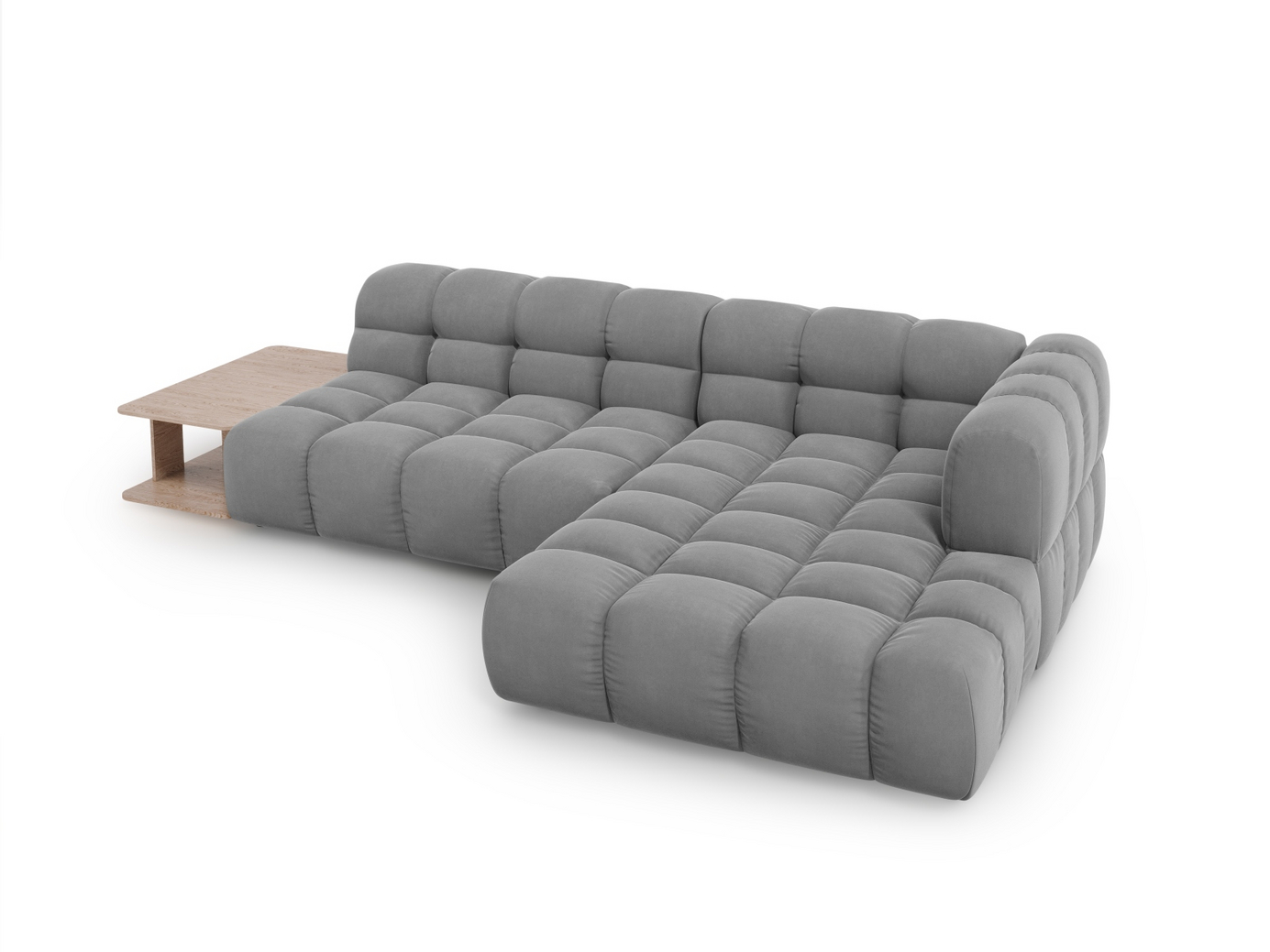 Cosmopolitan Design høyrevendt fløyelsmodulhjørnesofa, "Sky", 4-seter, 297 × 162 × 70 cm, Casino, svarte plastben