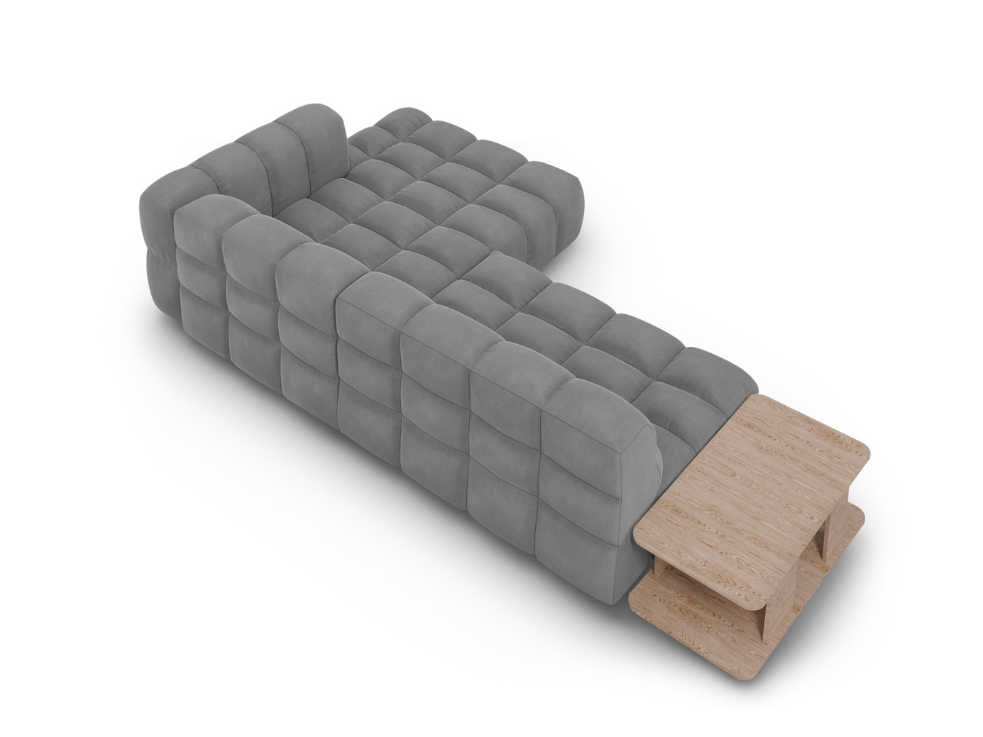 Cosmopolitan Design høyrevendt fløyelsmodulhjørnesofa, "Sky", 4-seter, 297 × 162 × 70 cm, Casino, svarte plastben