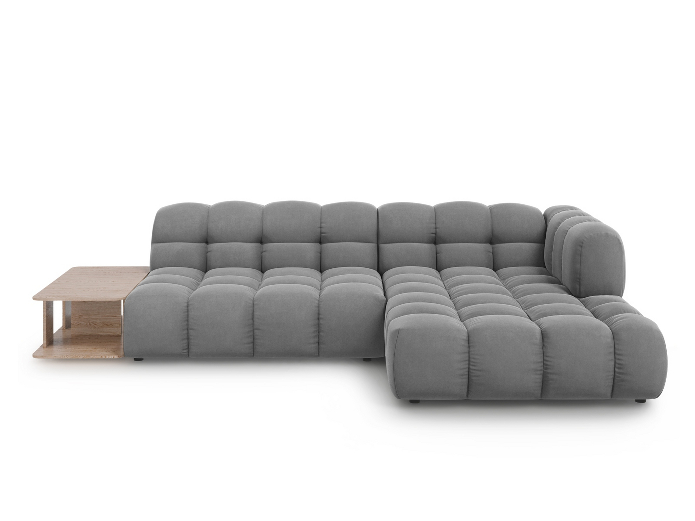 Cosmopolitan Design høyrevendt fløyelsmodulhjørnesofa, "Sky", 4-seter, 297 × 162 × 70 cm, Casino, svarte plastben