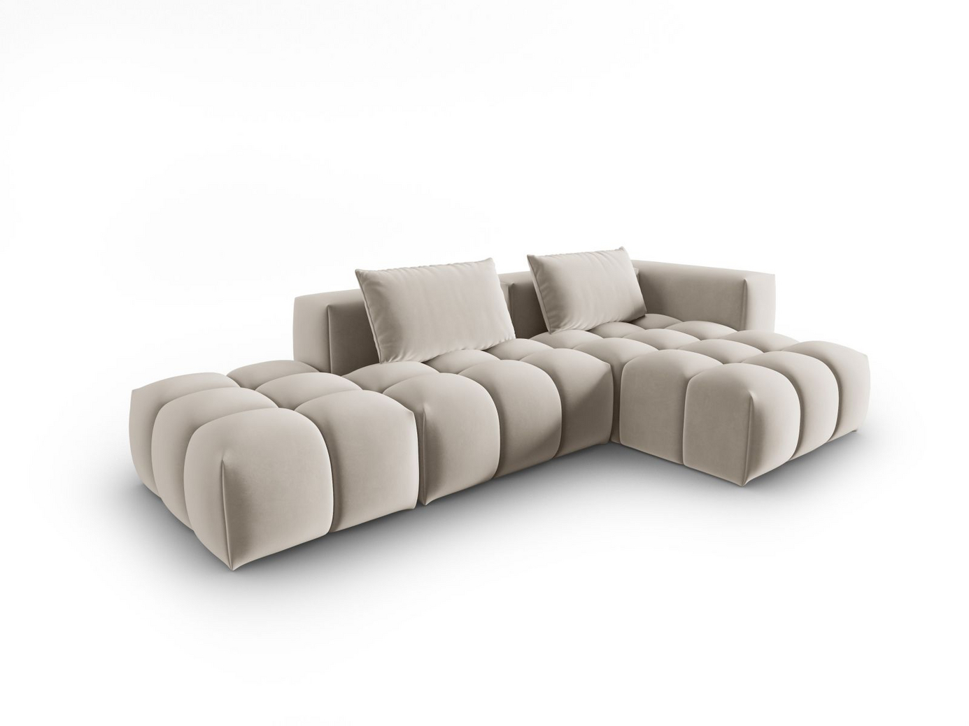 Cosmopolitan Design høyrevendt fløyelsmodulhjørnesofa, "Verona", 4-seter, 265 × 145 × 70 cm, Casino, svarte plastben