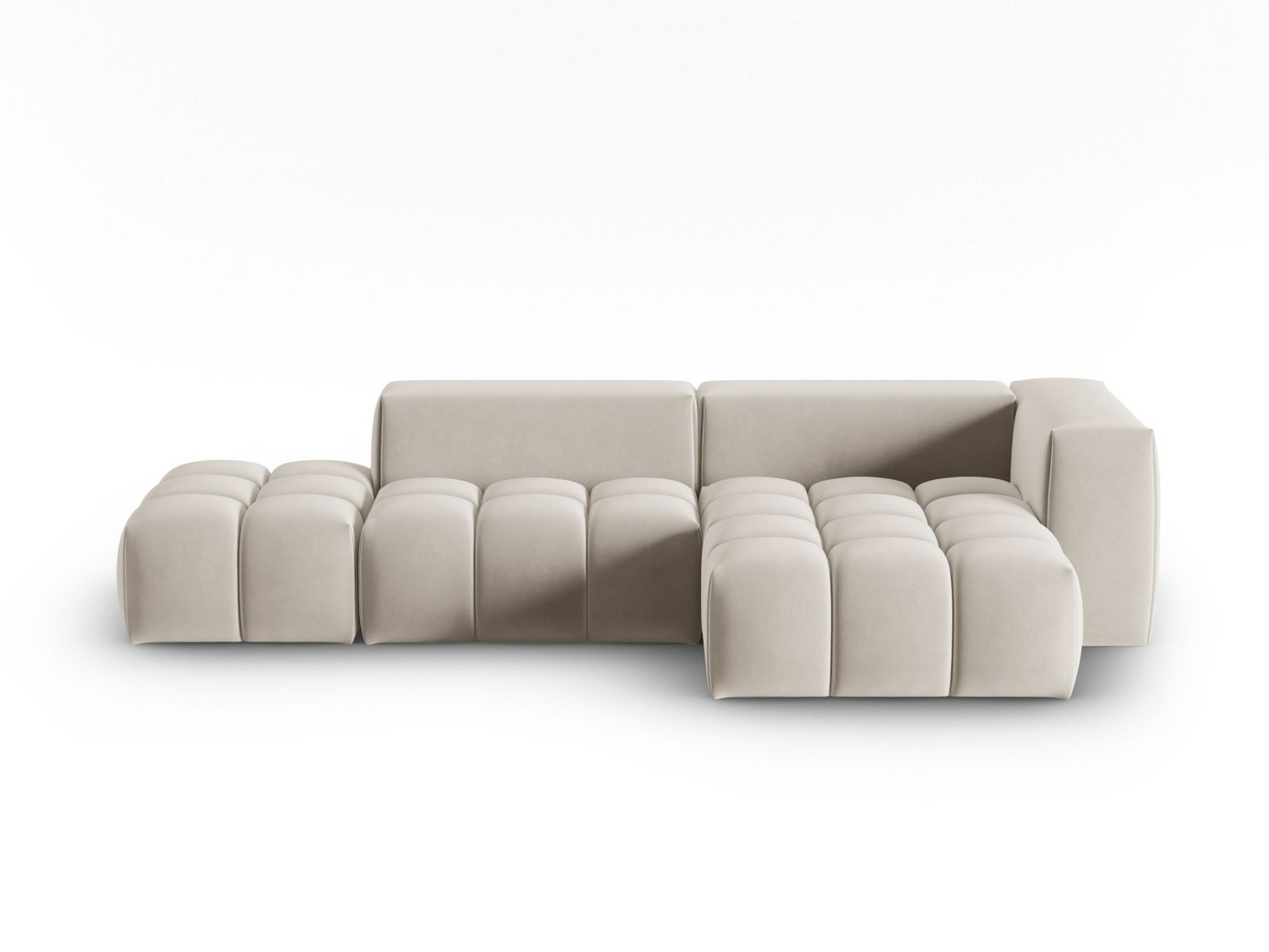 Cosmopolitan Design høyrevendt fløyelsmodulhjørnesofa, "Verona", 4-seter, 265 × 145 × 70 cm, Casino, svarte plastben