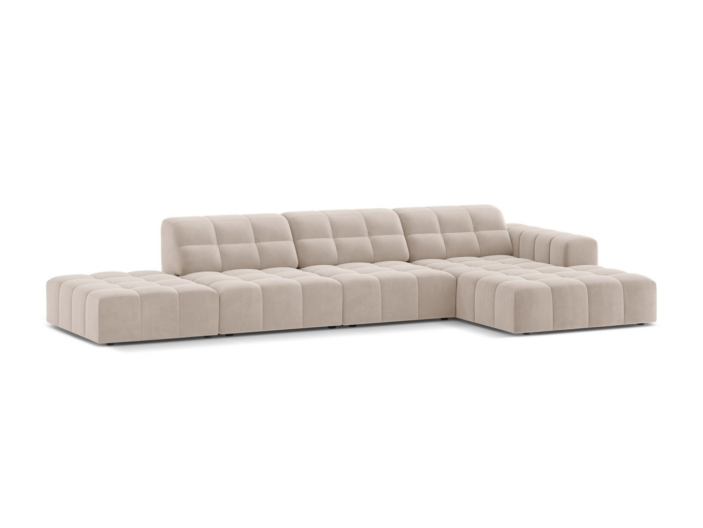 Cosmopolitan Design høyrevendt fløyelshjørnesofa, "Chicago", 5-seter, 348 × 167 × 78 cm, Venus, svarte plastben