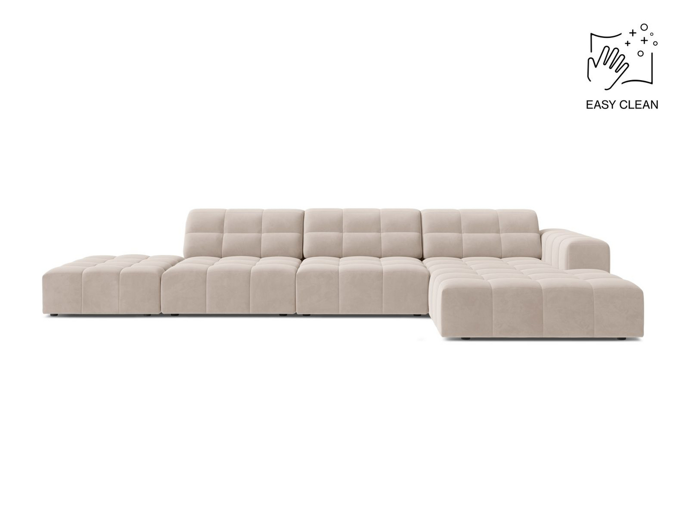 Cosmopolitan Design høyrevendt fløyelshjørnesofa, "Chicago", 5-seter, 348 × 167 × 78 cm, Venus, svarte plastben
