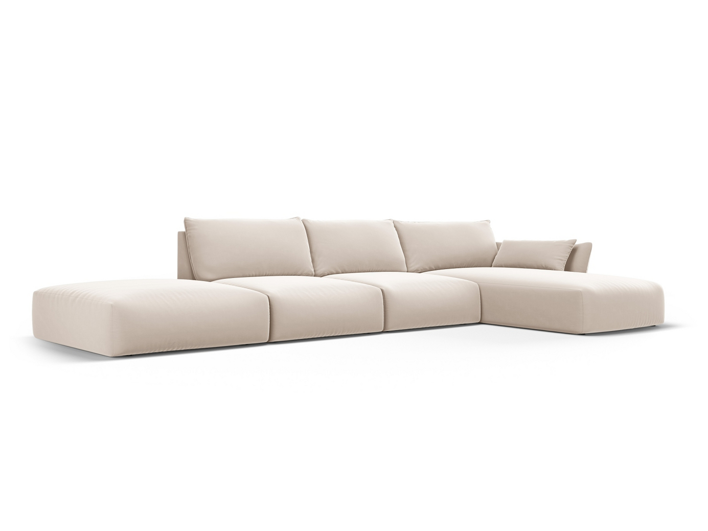 Cosmopolitan Design høyrevendt fløyelshjørnesofa, "Matera", 5-seter, 364 × 171 × 85 cm, Salvador, svarte plastben