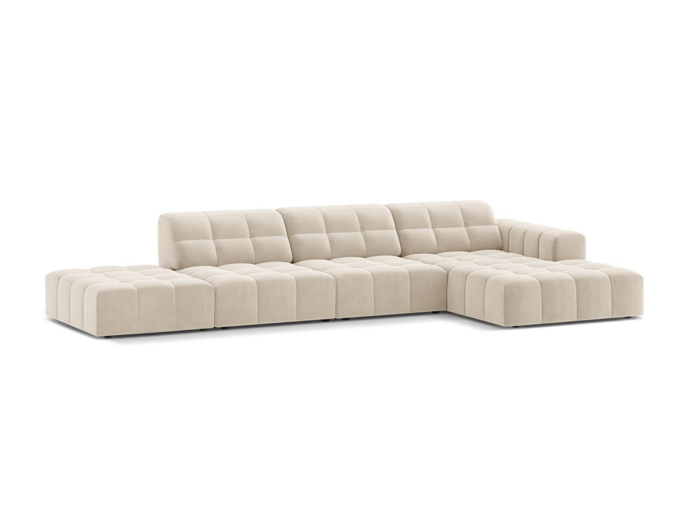 Cosmopolitan Design høyrevendt fløyelshjørnesofa, "Chicago", 5-seter, 348 × 167 × 78 cm, Bluvel, svarte plastben