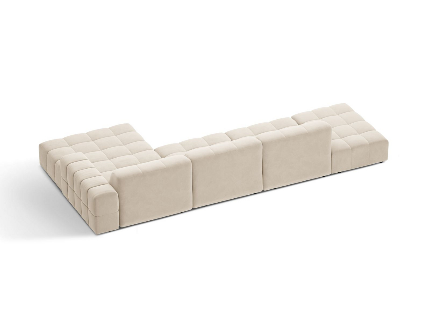 Cosmopolitan Design høyrevendt fløyelshjørnesofa, "Chicago", 5-seter, 348 × 167 × 78 cm, Bluvel, svarte plastben