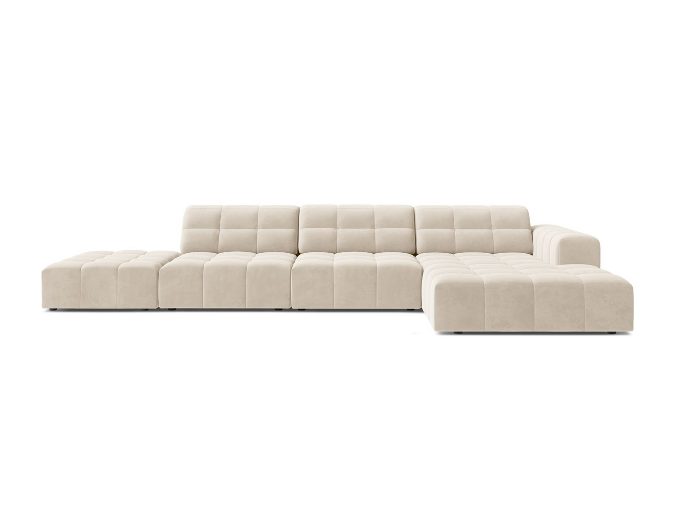 Cosmopolitan Design høyrevendt fløyelshjørnesofa, "Chicago", 5-seter, 348 × 167 × 78 cm, Bluvel, svarte plastben