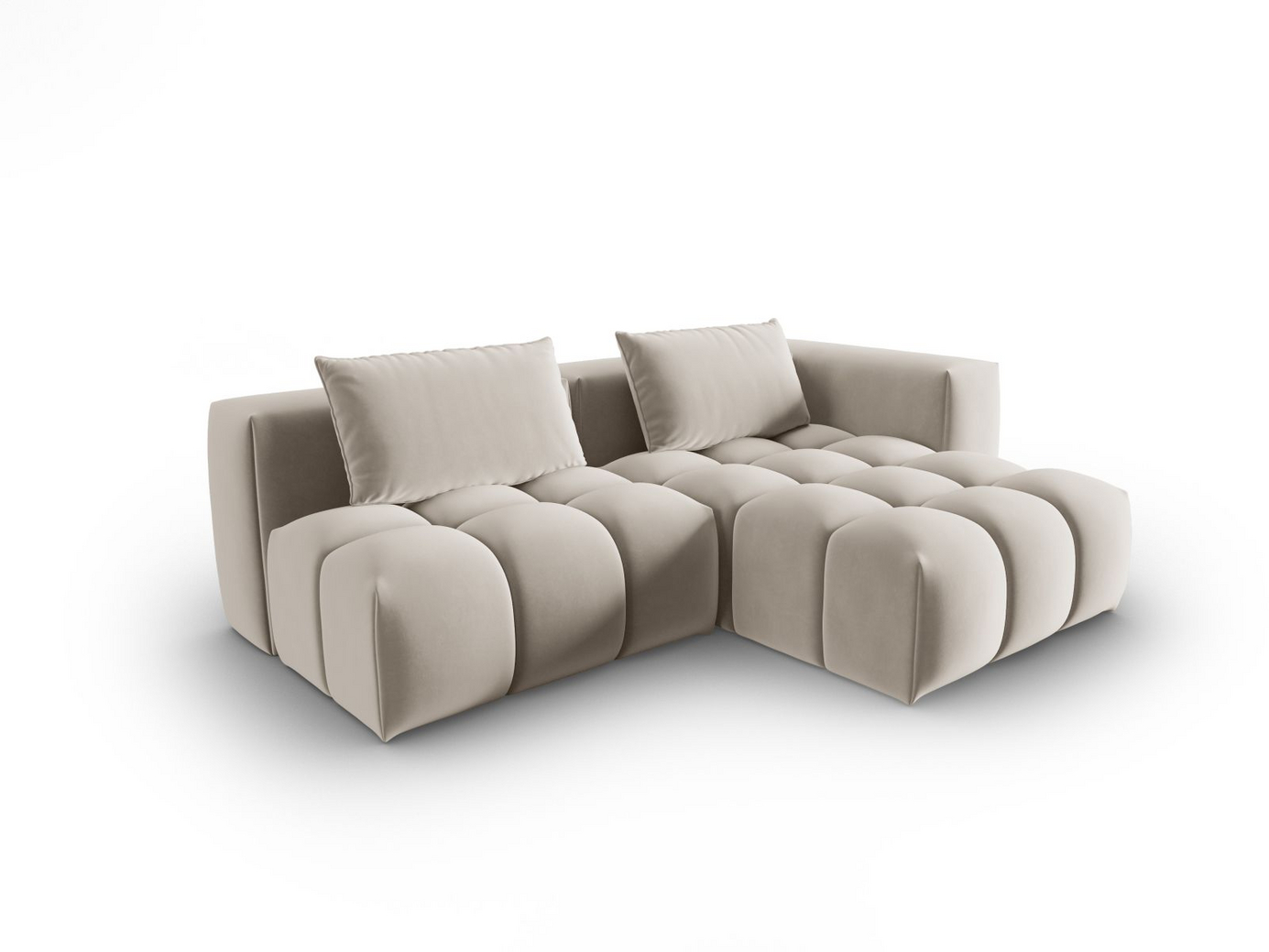 Cosmopolitan Design høyrevendt fløyelsmodulhjørnesofa, "Verona", 3-seter, 205 × 145 × 70 cm, Casino, svarte plastben