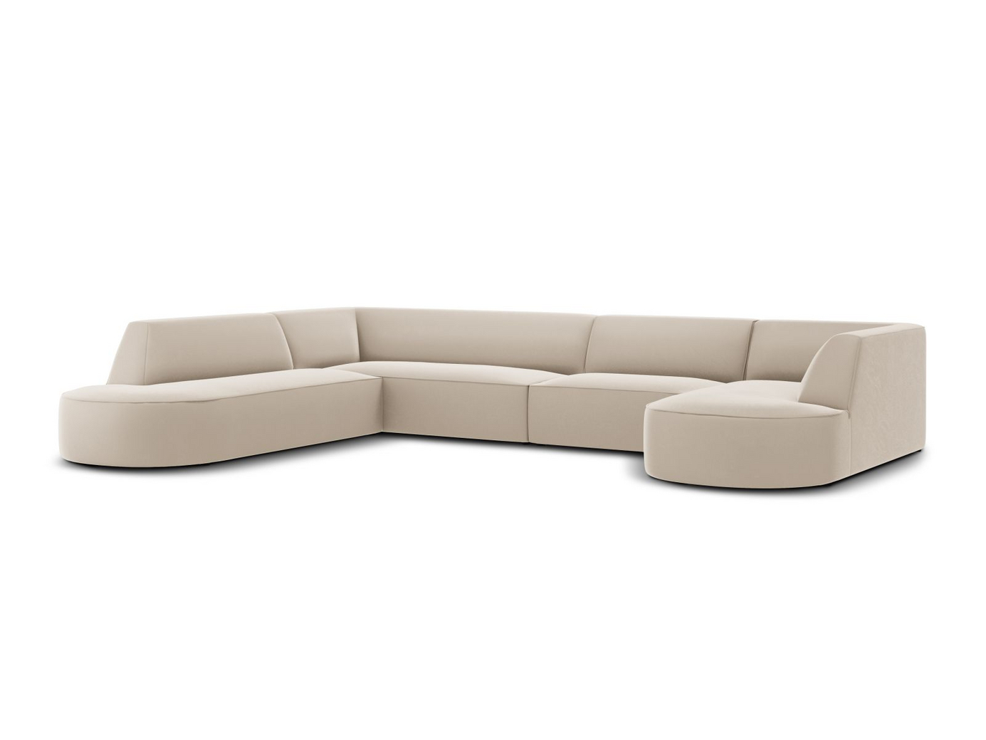 Cosmopolitan Design venstrevendt fløyelspanoramahjørnesofa, "Siena", 7-seter, 366 × 273 × 69 cm, Salvador, svarte plastben, Variant RUL_44