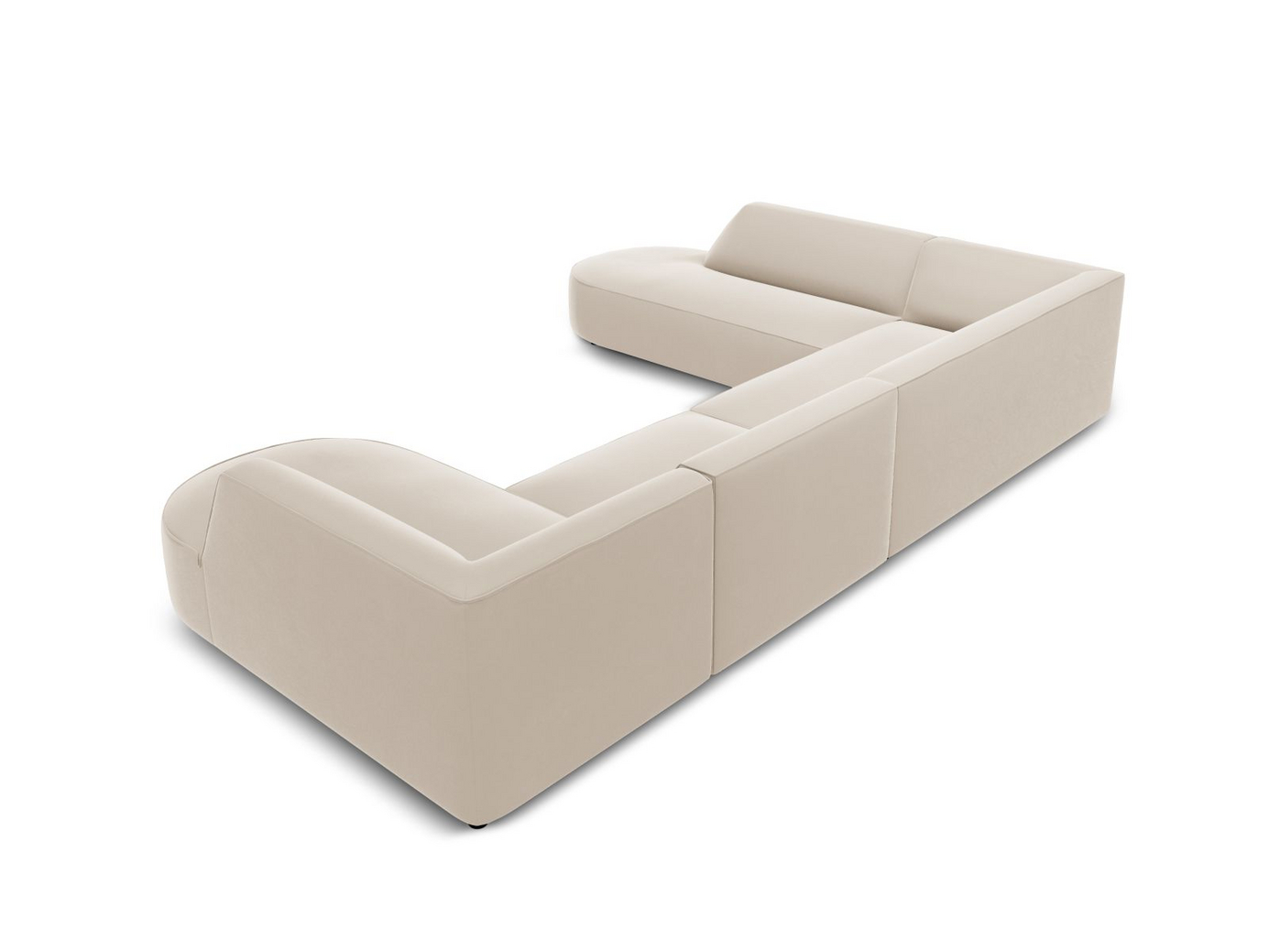 Cosmopolitan Design venstrevendt fløyelspanoramahjørnesofa, "Siena", 7-seter, 366 × 273 × 69 cm, Salvador, svarte plastben, Variant RUL_44