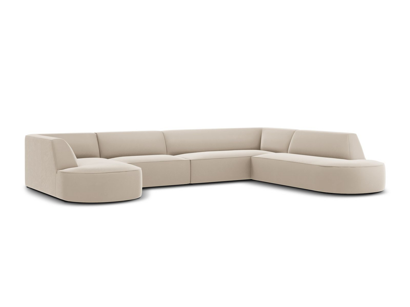 Cosmopolitan Design høyrevendt fløyelspanoramahjørnesofa, "Siena", 7-seter, 366 × 273 × 69 cm, Salvador, svarte plastben, Variant RUR_44