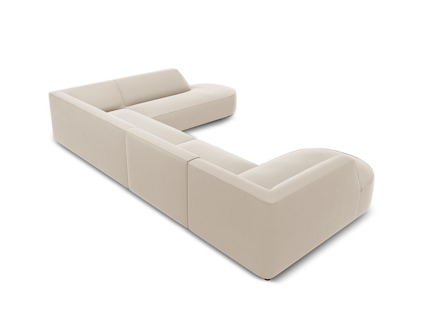 Cosmopolitan Design høyrevendt fløyelspanoramahjørnesofa, "Siena", 7-seter, 366 × 273 × 69 cm, Salvador, svarte plastben, Variant RUR_44