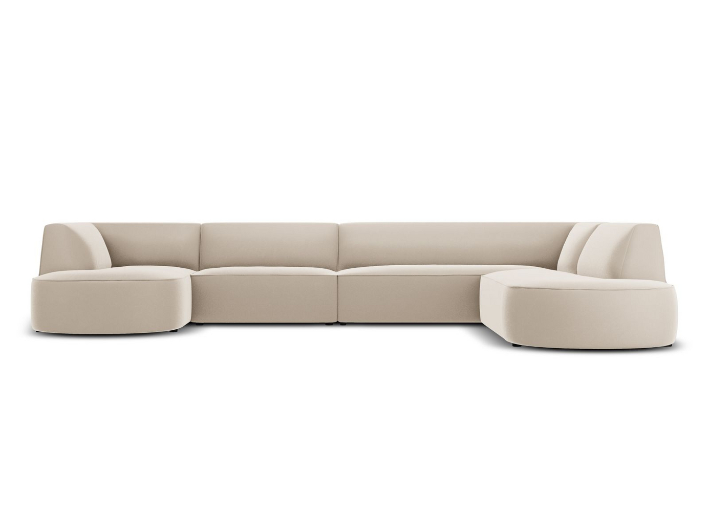 Cosmopolitan Design høyrevendt fløyelspanoramahjørnesofa, "Siena", 7-seter, 366 × 273 × 69 cm, Salvador, svarte plastben, Variant RUR_44