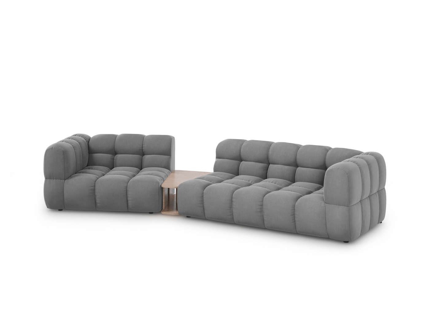Cosmopolitan Design venstrevendt fløyelsmodulsofa, "Sky", 3-seter, 353 × 148 × 70 cm, Casino, svarte plastben
