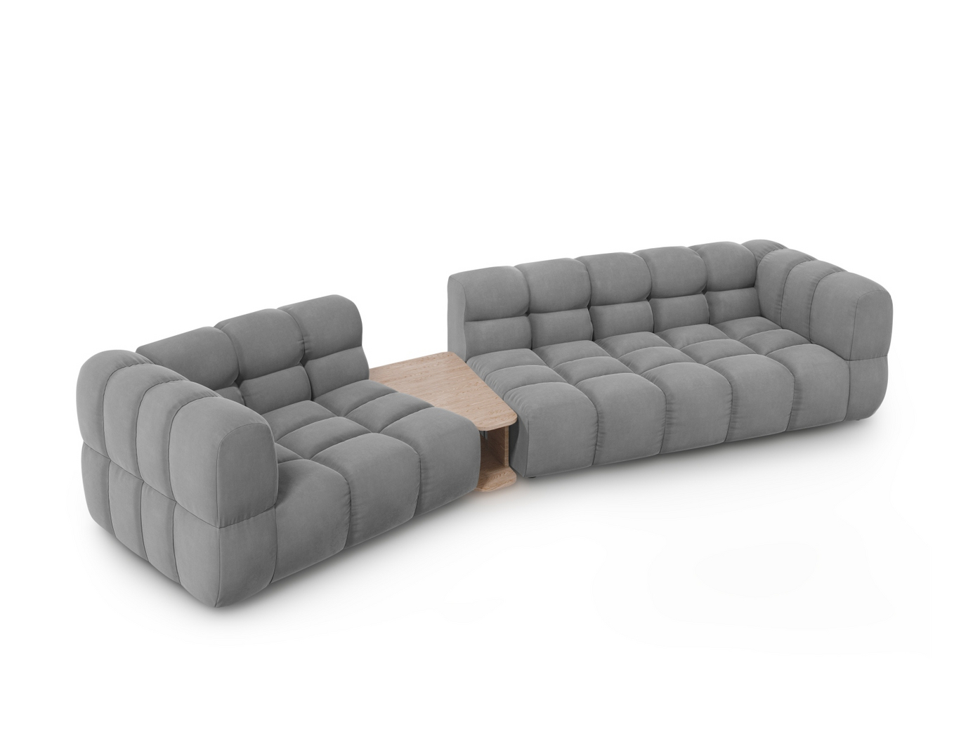 Cosmopolitan Design venstrevendt fløyelsmodulsofa, "Sky", 3-seter, 353 × 148 × 70 cm, Casino, svarte plastben