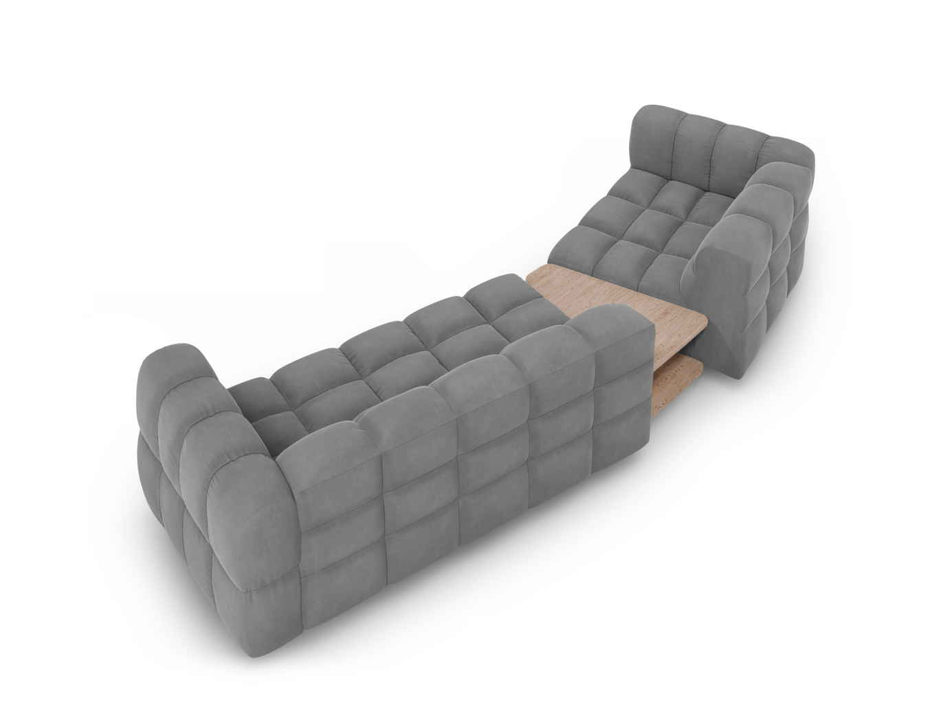 Cosmopolitan Design venstrevendt fløyelsmodulsofa, "Sky", 3-seter, 353 × 148 × 70 cm, Casino, svarte plastben