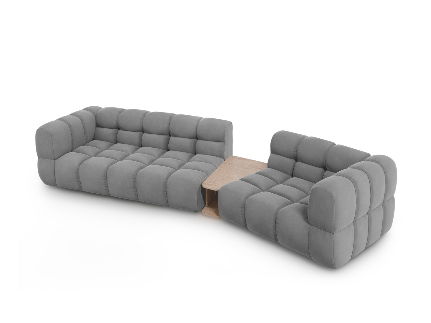 Cosmopolitan Design høyrevendt fløyelsmodulsofa, "Sky", 3-seter, 353 × 148 × 70 cm, Casino, svarte plastben