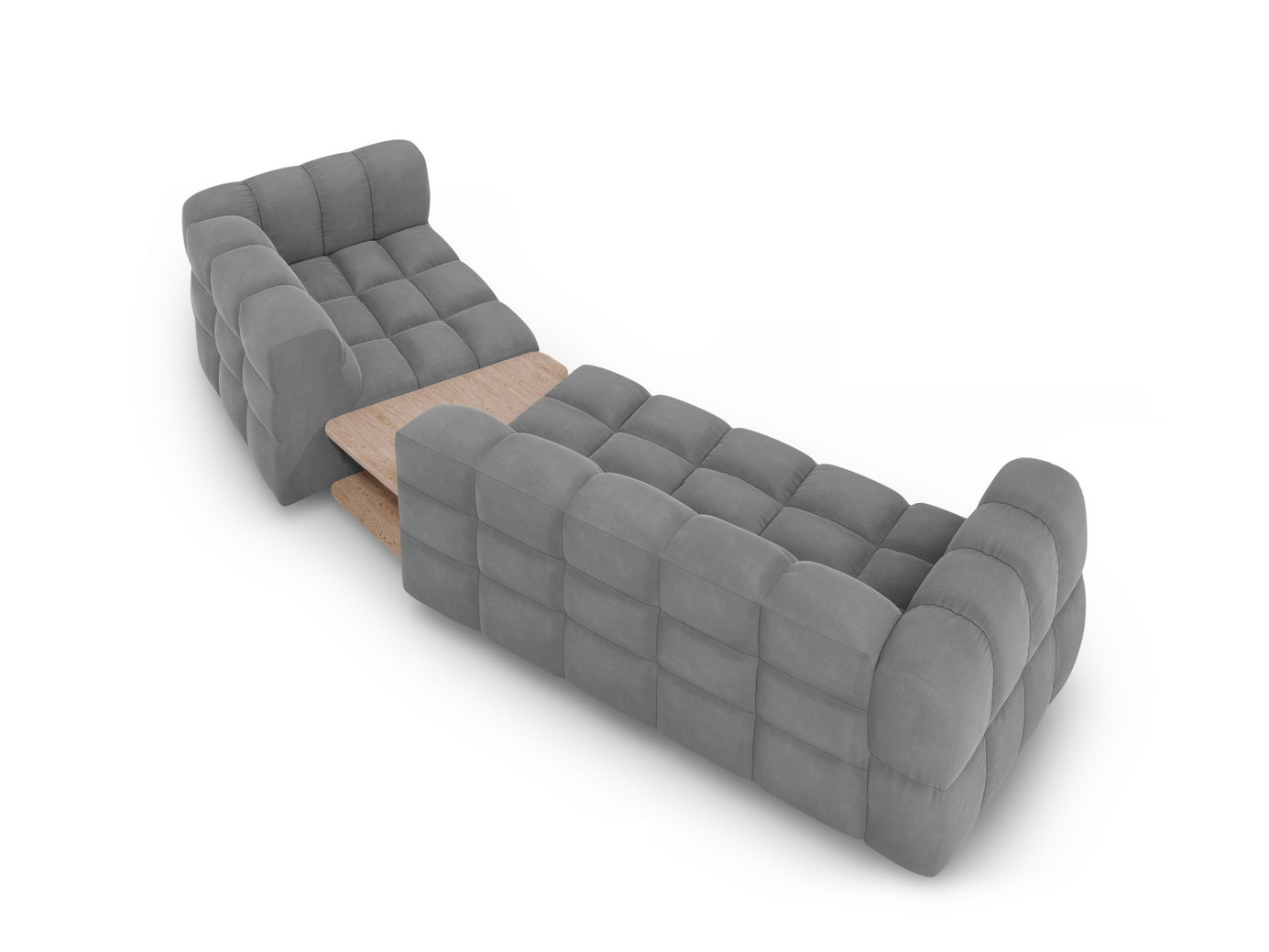 Cosmopolitan Design høyrevendt fløyelsmodulsofa, "Sky", 3-seter, 353 × 148 × 70 cm, Casino, svarte plastben