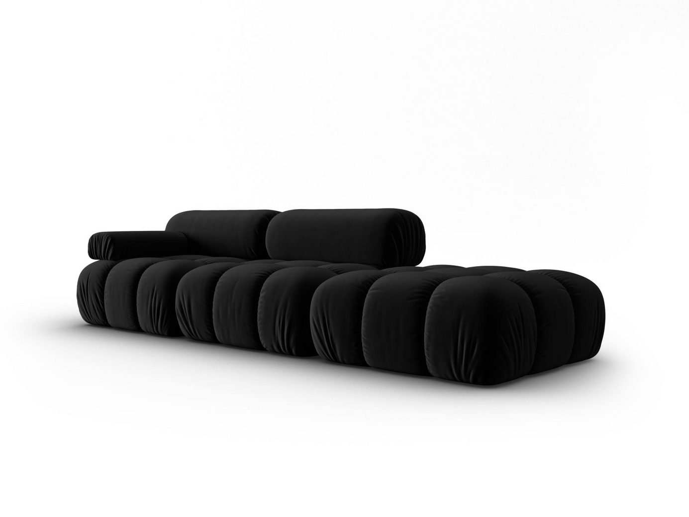 Cosmopolitan Design venstrevendt fløyelsmodulsofa, "Cortina", 4-seter, 282 × 94 × 70 cm, Bluvel, svarte plastben