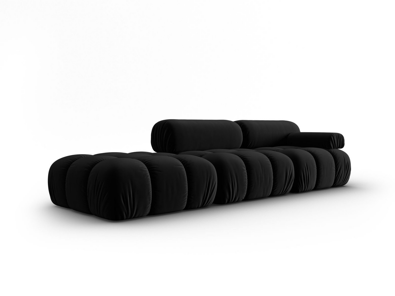 Cosmopolitan Design høyrevendt fløyelsmodulsofa, "Cortina", 4-seter, 282 × 94 × 70 cm, Bluvel, svarte plastben