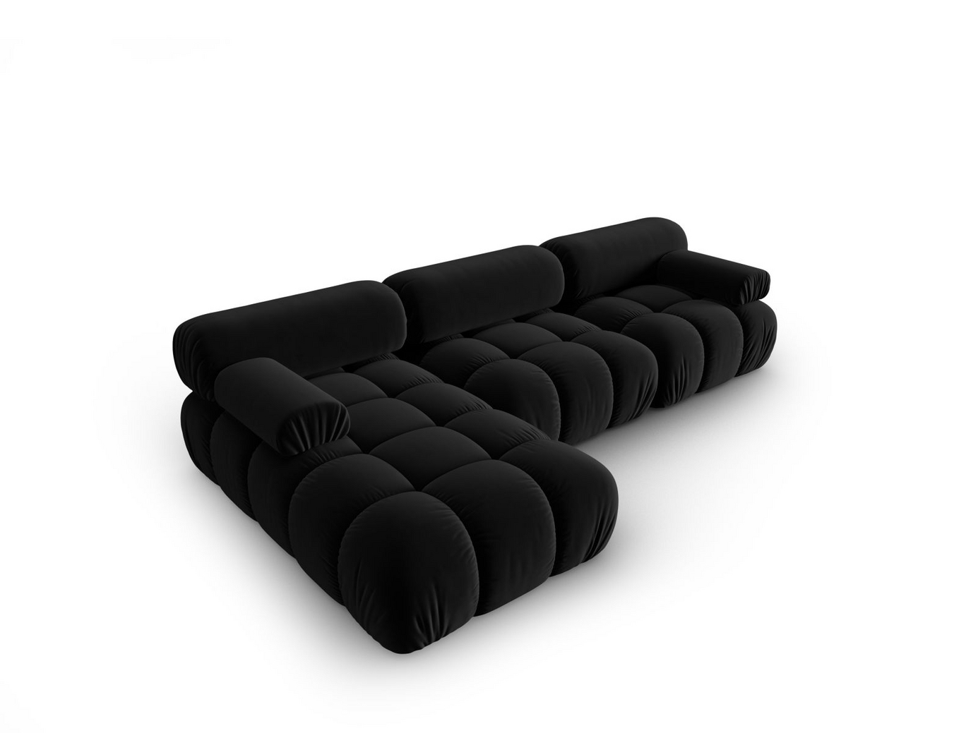 Cosmopolitan Design venstrevendt fløyelsmodulhjørnesofa, "Cortina", 4-seter, 282 × 155 × 70 cm, Bluvel, svarte plastben