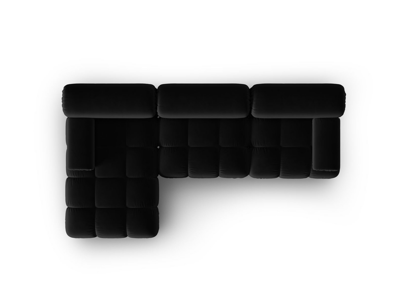Cosmopolitan Design venstrevendt fløyelsmodulhjørnesofa, "Cortina", 4-seter, 282 × 155 × 70 cm, Bluvel, svarte plastben