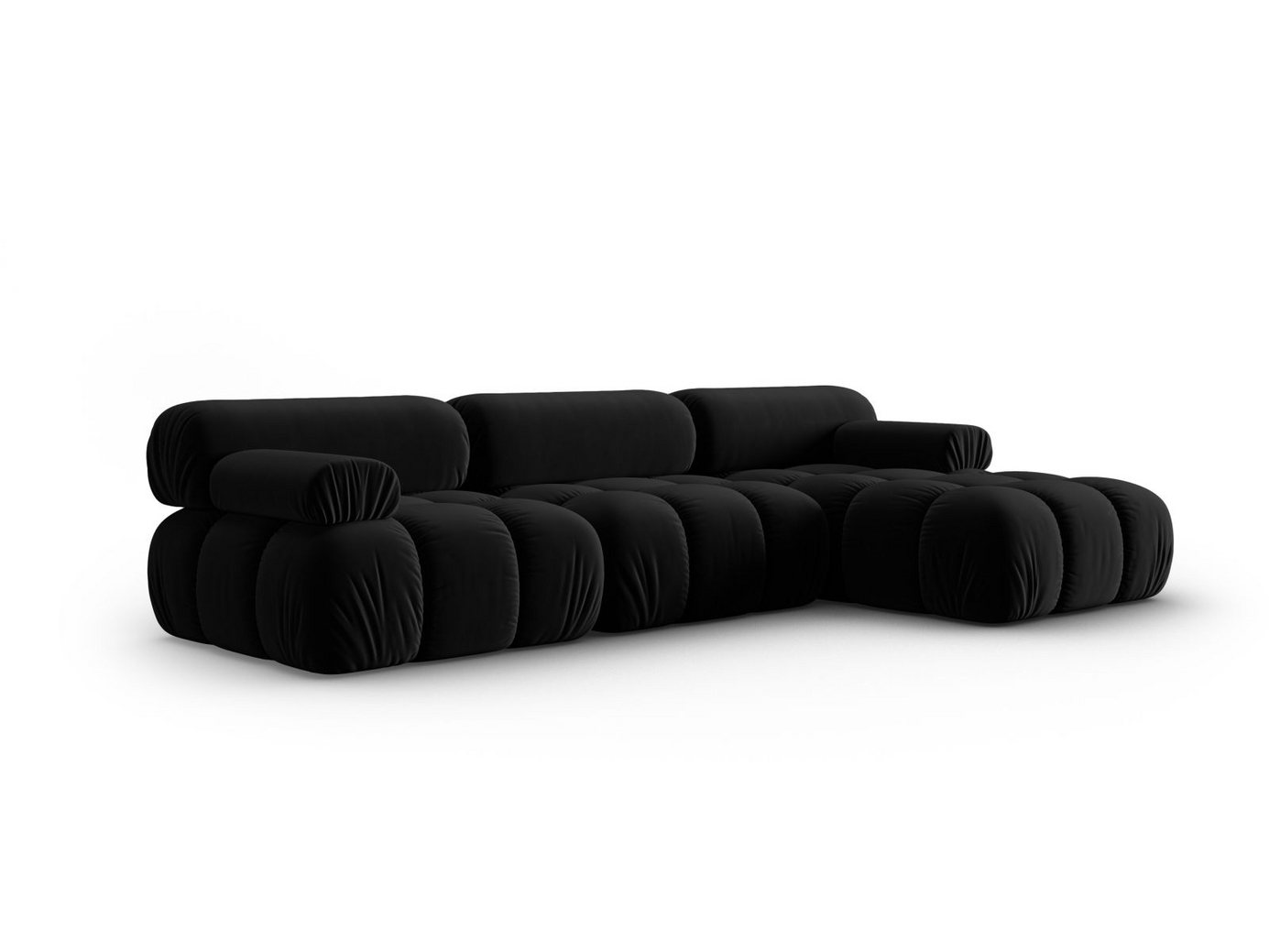 Cosmopolitan Design høyrevendt fløyelsmodulhjørnesofa, "Cortina", 4-seter, 282 × 155 × 70 cm, Bluvel, svarte plastben