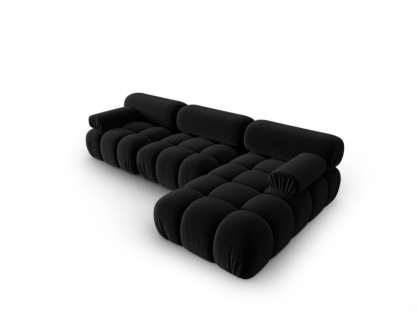 Cosmopolitan Design høyrevendt fløyelsmodulhjørnesofa, "Cortina", 4-seter, 282 × 155 × 70 cm, Bluvel, svarte plastben