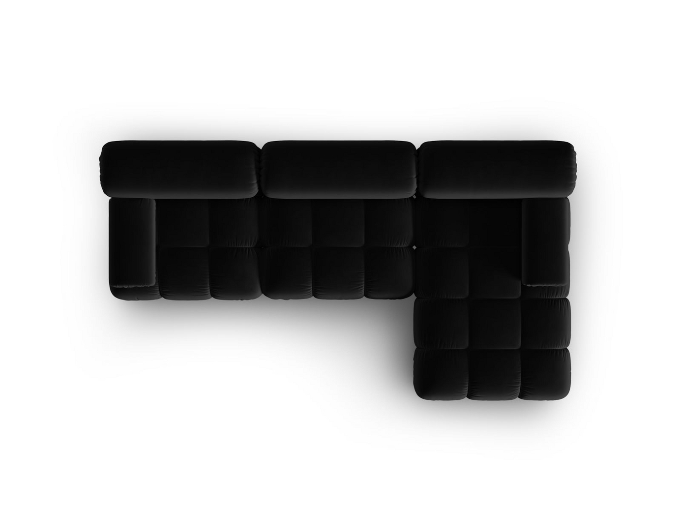 Cosmopolitan Design høyrevendt fløyelsmodulhjørnesofa, "Cortina", 4-seter, 282 × 155 × 70 cm, Bluvel, svarte plastben