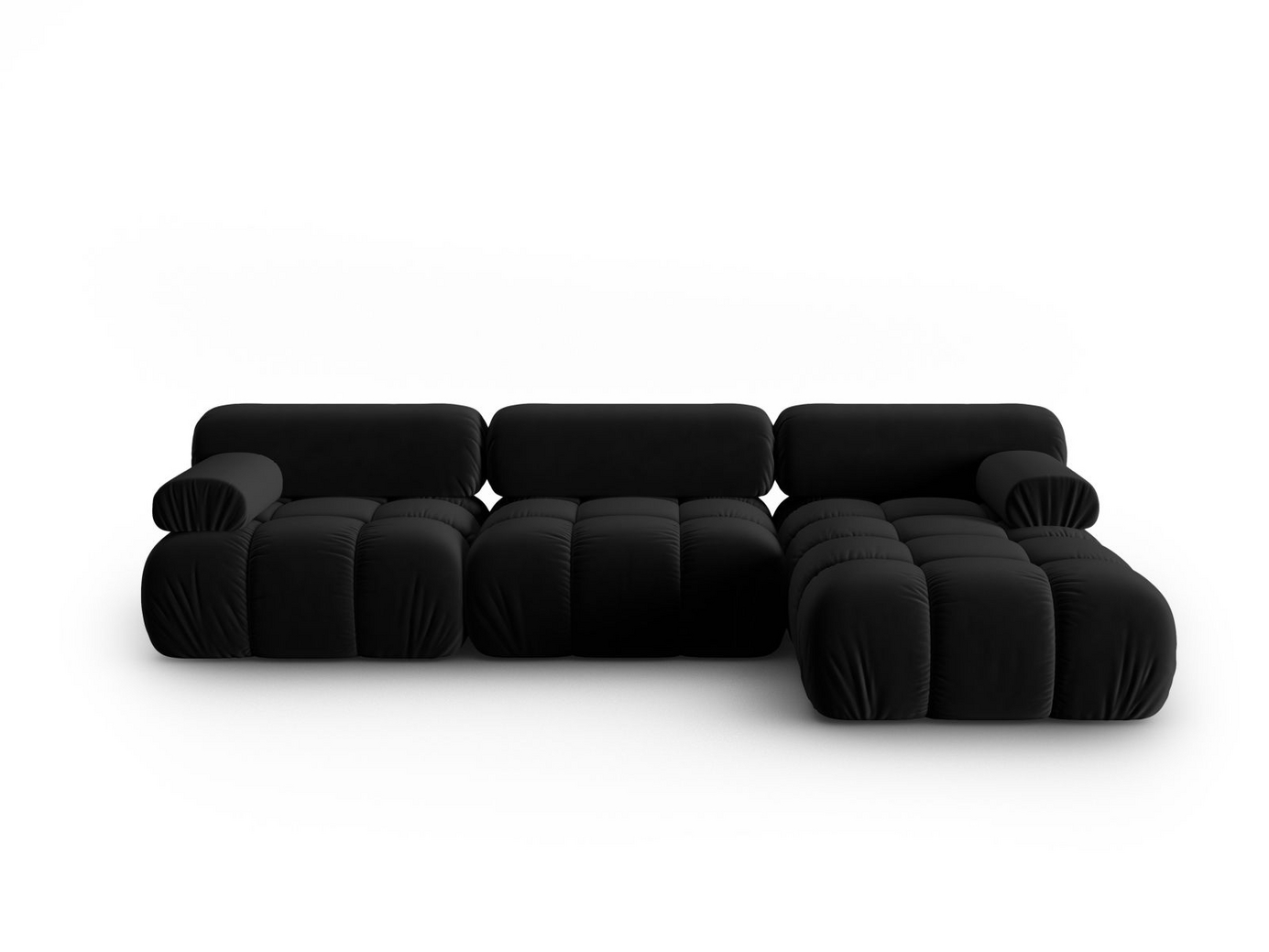 Cosmopolitan Design høyrevendt fløyelsmodulhjørnesofa, "Cortina", 4-seter, 282 × 155 × 70 cm, Bluvel, svarte plastben