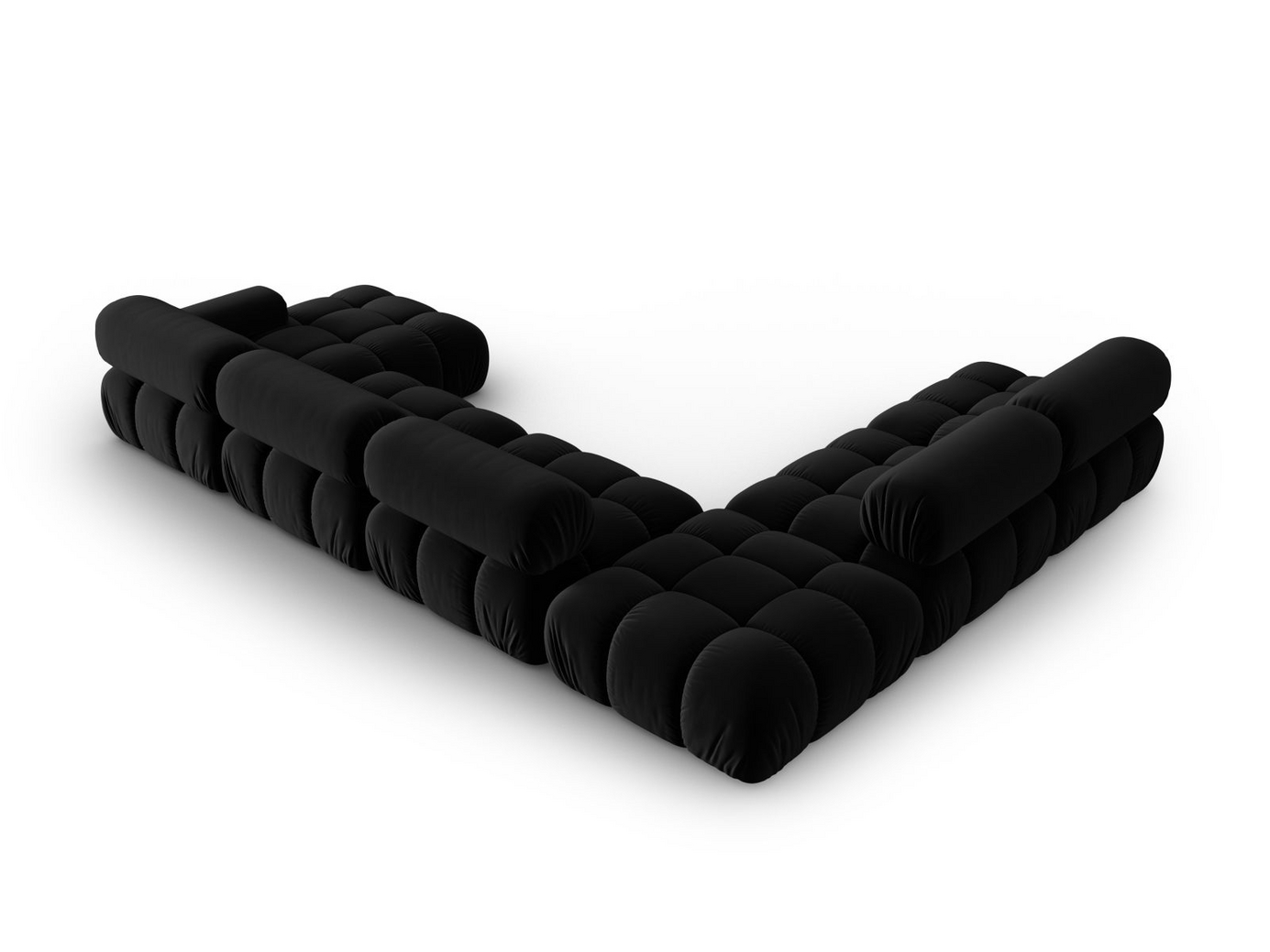 Cosmopolitan Design venstrevendt fløyelspanoramamodulhjørnesofa, "Cortina", 7-seter, 376 × 282 × 70 cm, Bluvel, svarte plastben