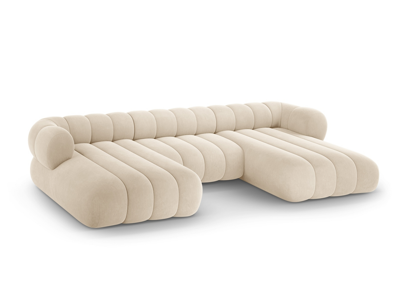 Cosmopolitan Design fløyelspanoramasofa, "Koge", 6-seter, 348 × 165 × 70 cm, Vogue, svarte plastben
