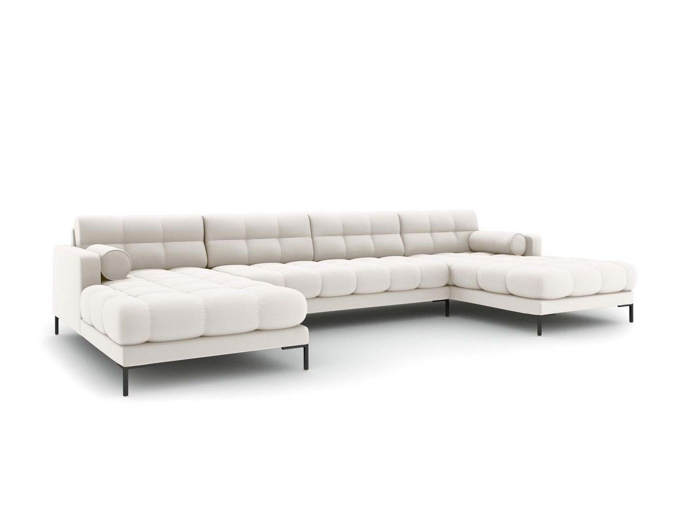 Cosmopolitan Design panoramasofa, "Bali", 7-seter, 383 × 185 × 75 cm, Neve, svarte metallben