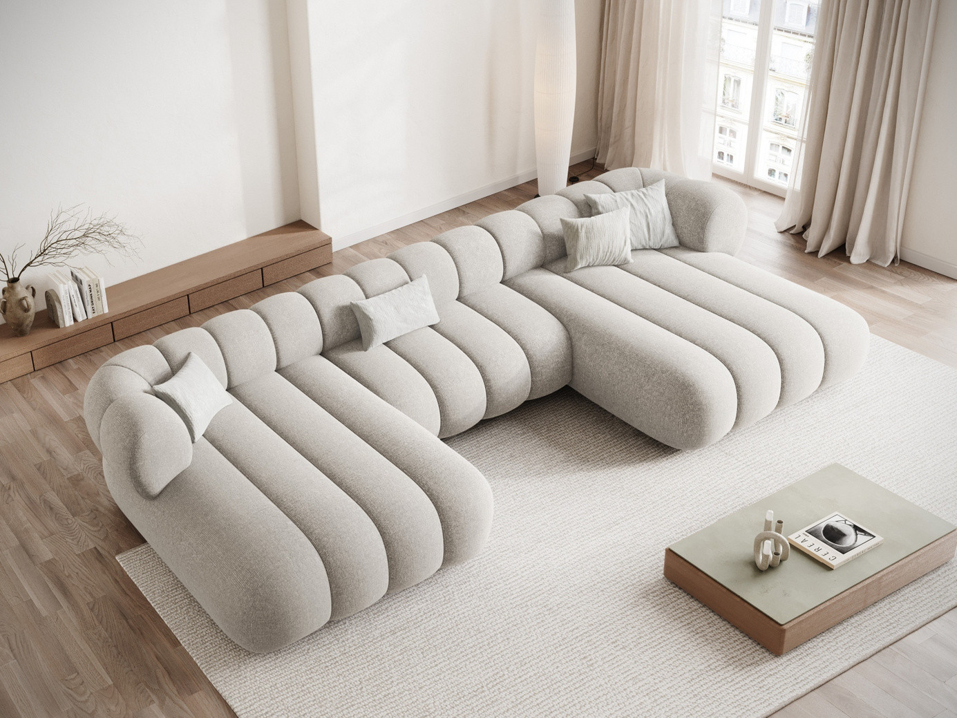 Cosmopolitan Design panoramasofa, "Koge", 6-seter, 348 × 165 × 70 cm, Eden 10, svarte plastben