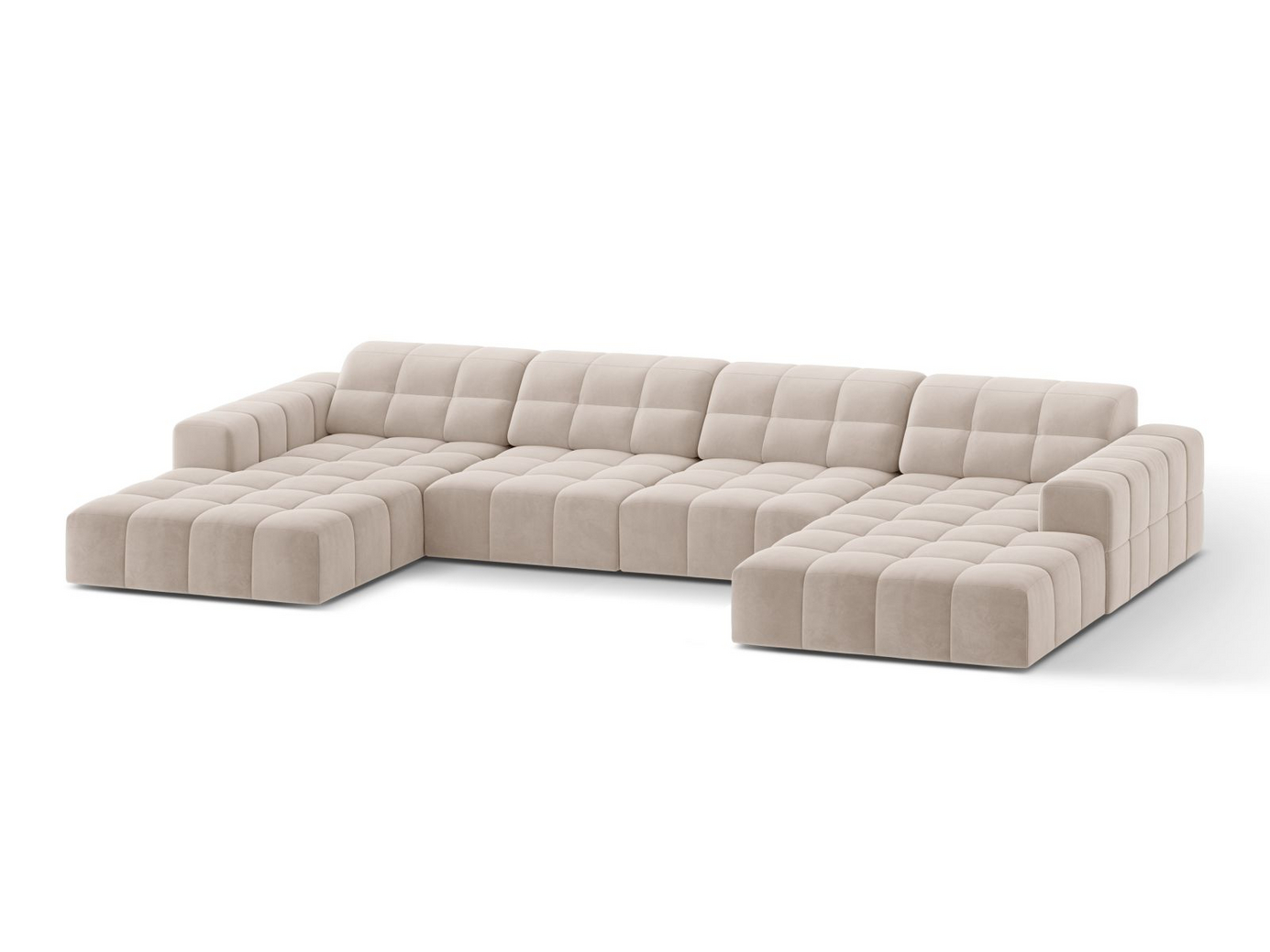 Cosmopolitan Design fløyelspanoramasofa, "Chicago", 6-seter, 375 × 167 × 78 cm, Venus, svarte plastben
