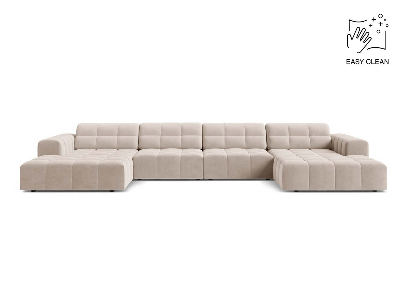 Cosmopolitan Design fløyelspanoramasofa, "Chicago", 6-seter, 375 × 167 × 78 cm, Venus, svarte plastben