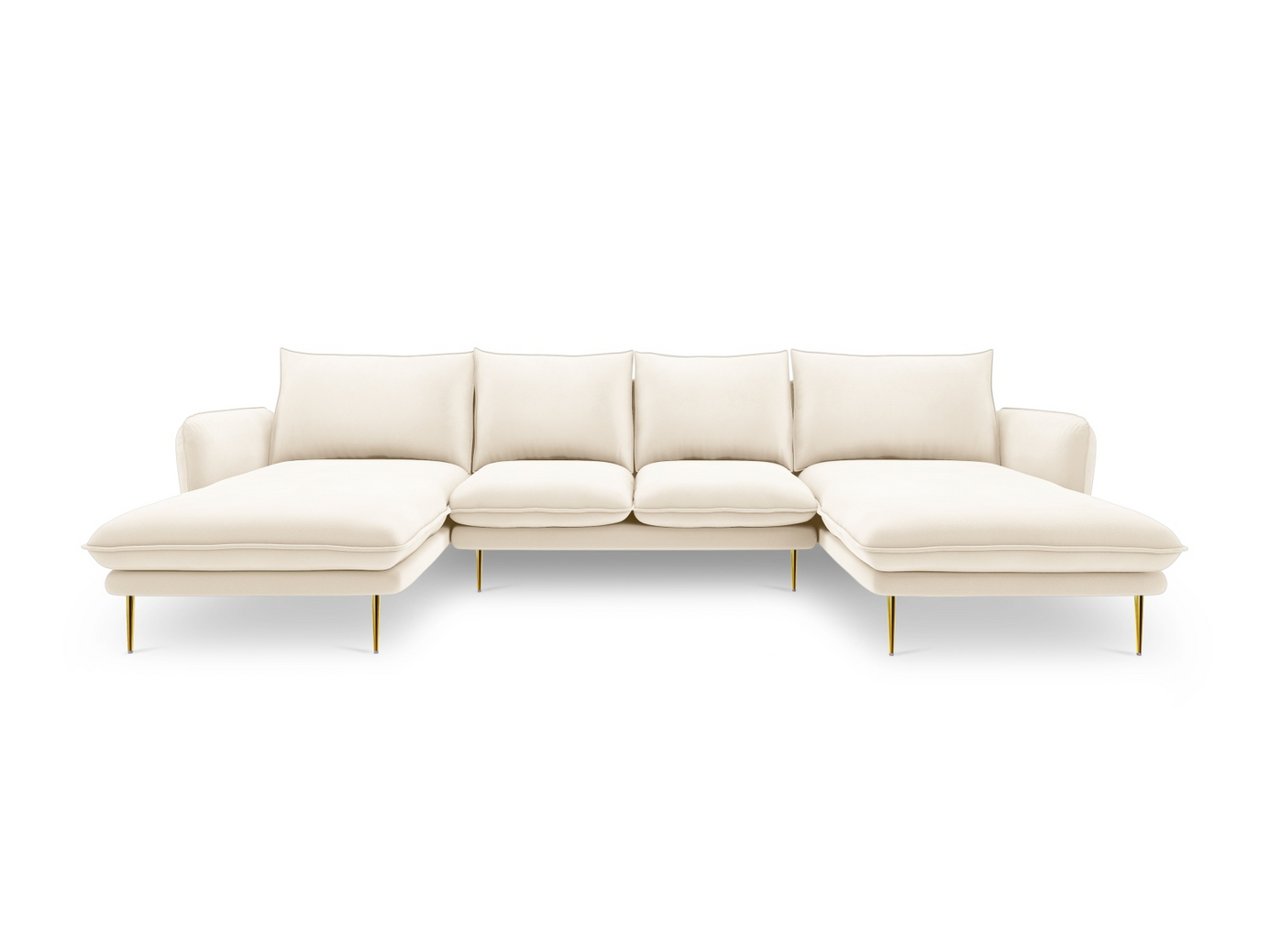Cosmopolitan Design fløyelspanoramasofa, "Vienna", 6-seter, 350 × 170 × 95 cm, Bluvel, gullfargede metallben