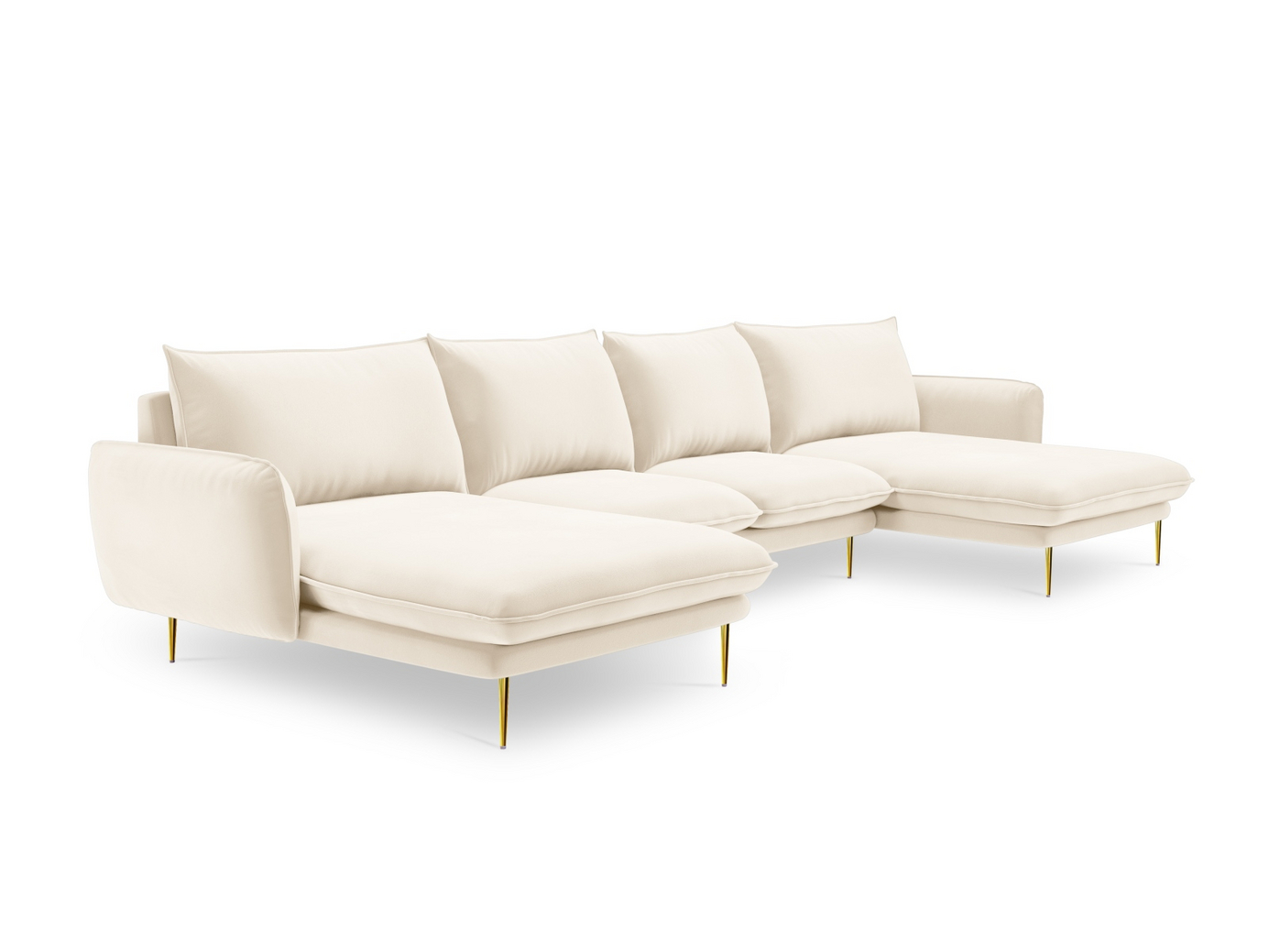Cosmopolitan Design fløyelspanoramasofa, "Vienna", 6-seter, 350 × 170 × 95 cm, Bluvel, gullfargede metallben