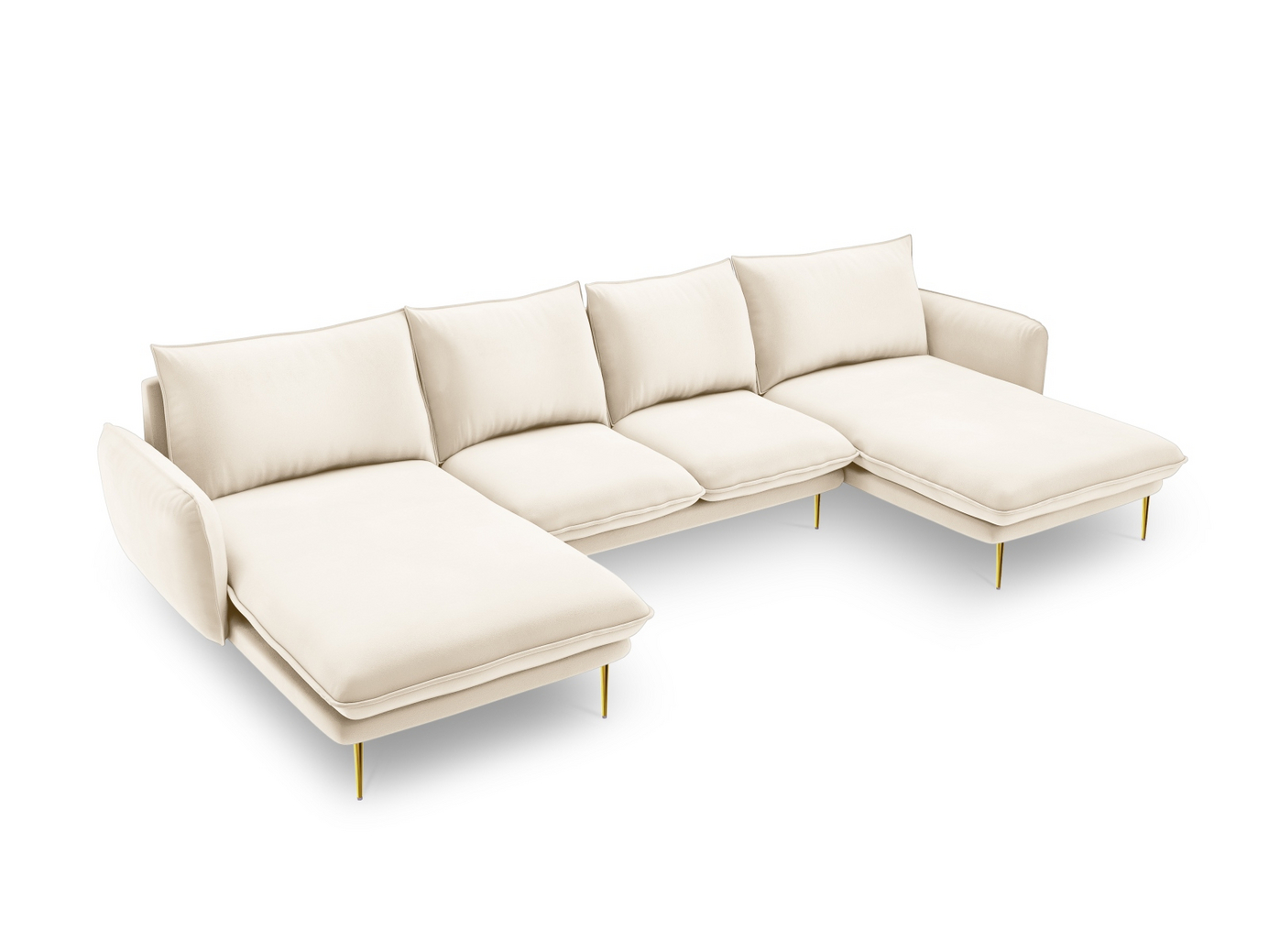 Cosmopolitan Design fløyelspanoramasofa, "Vienna", 6-seter, 350 × 170 × 95 cm, Bluvel, gullfargede metallben