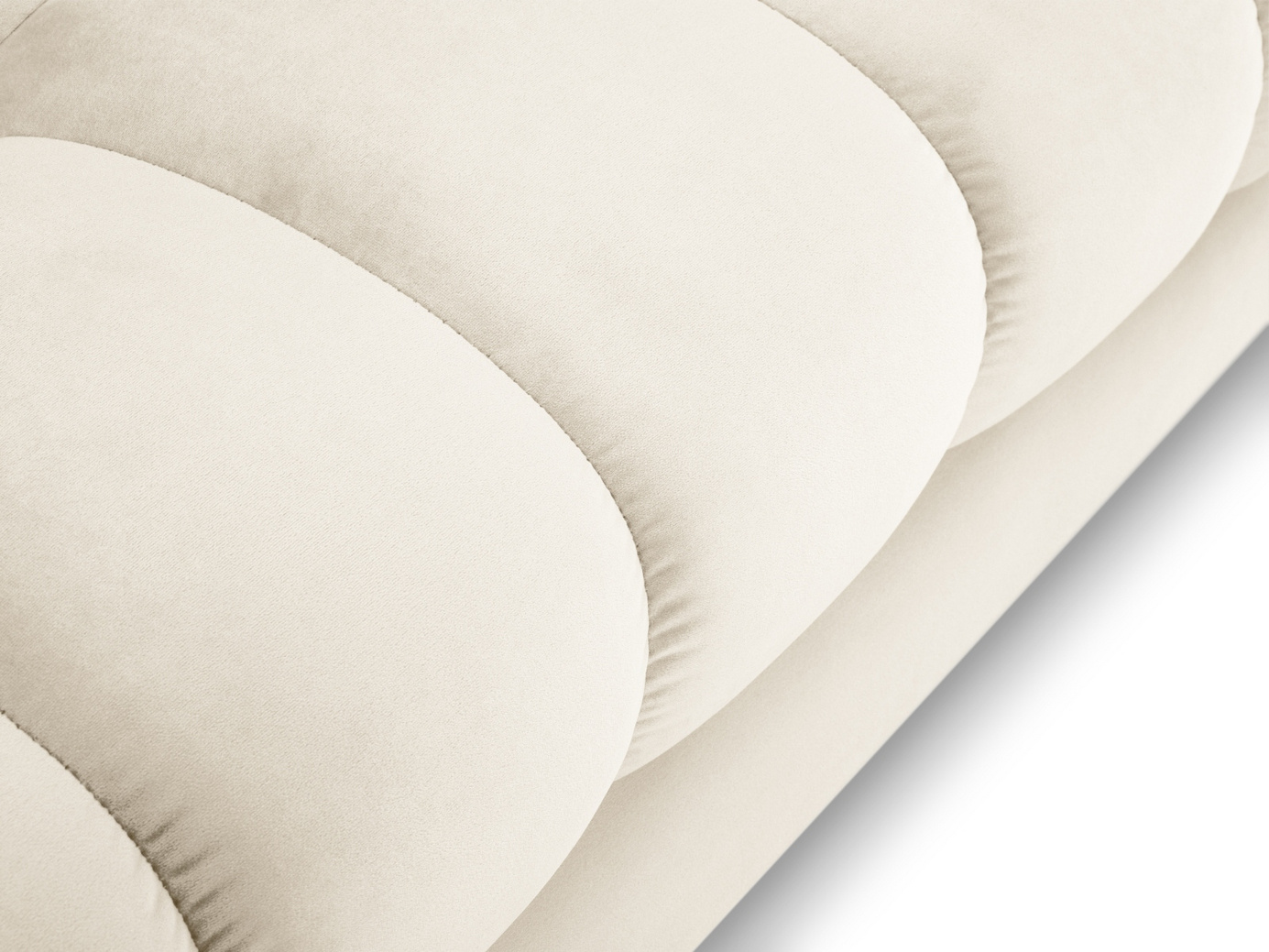 Cosmopolitan Design fløyelspanoramasofa, "Bali", 7-seter, 383 × 185 × 75 cm, Bluvel, gullfargede metallben