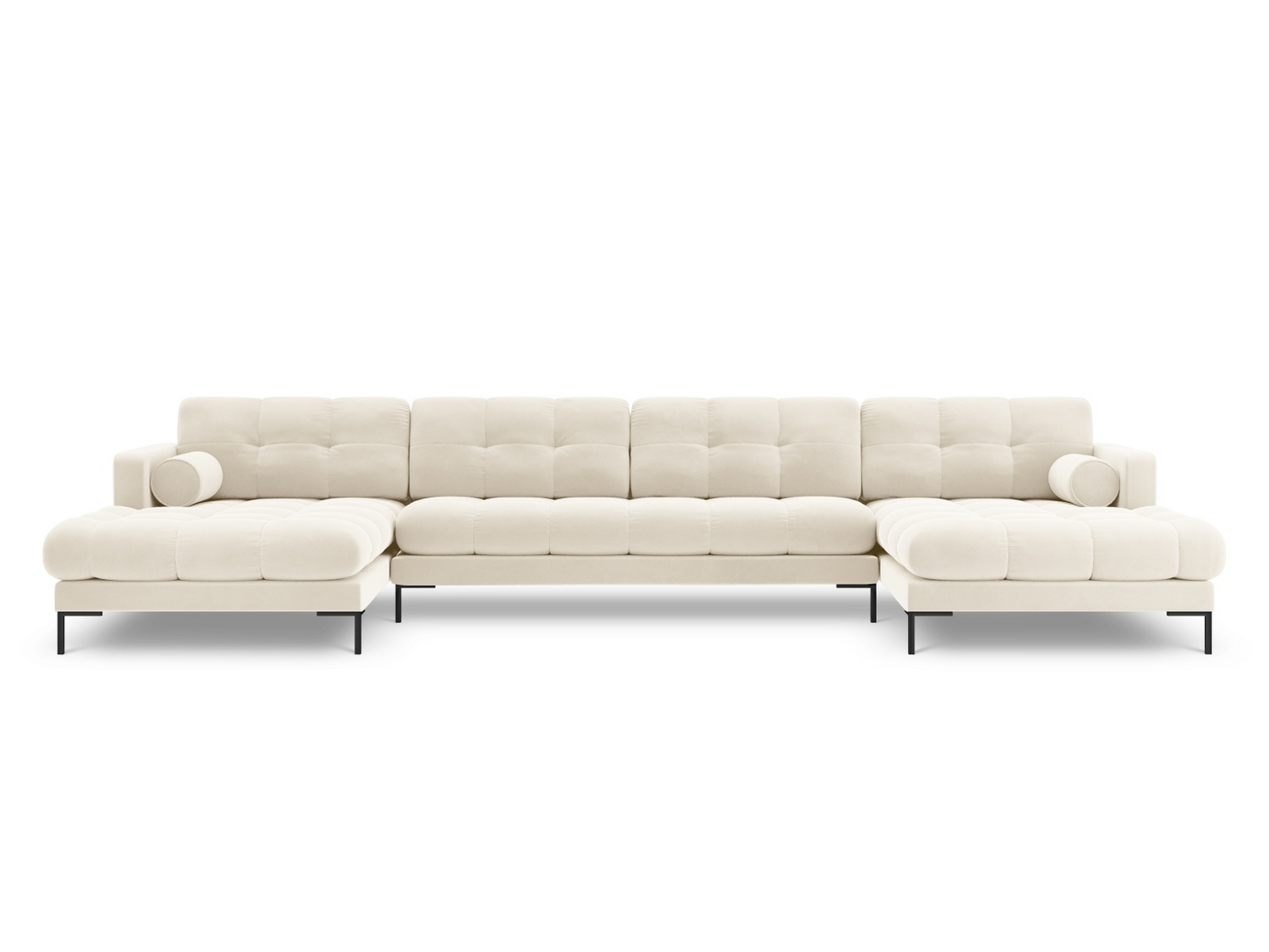 Cosmopolitan Design fløyelspanoramasofa, "Bali", 7-seter, 383 × 185 × 75 cm, Bluvel, svarte metallben